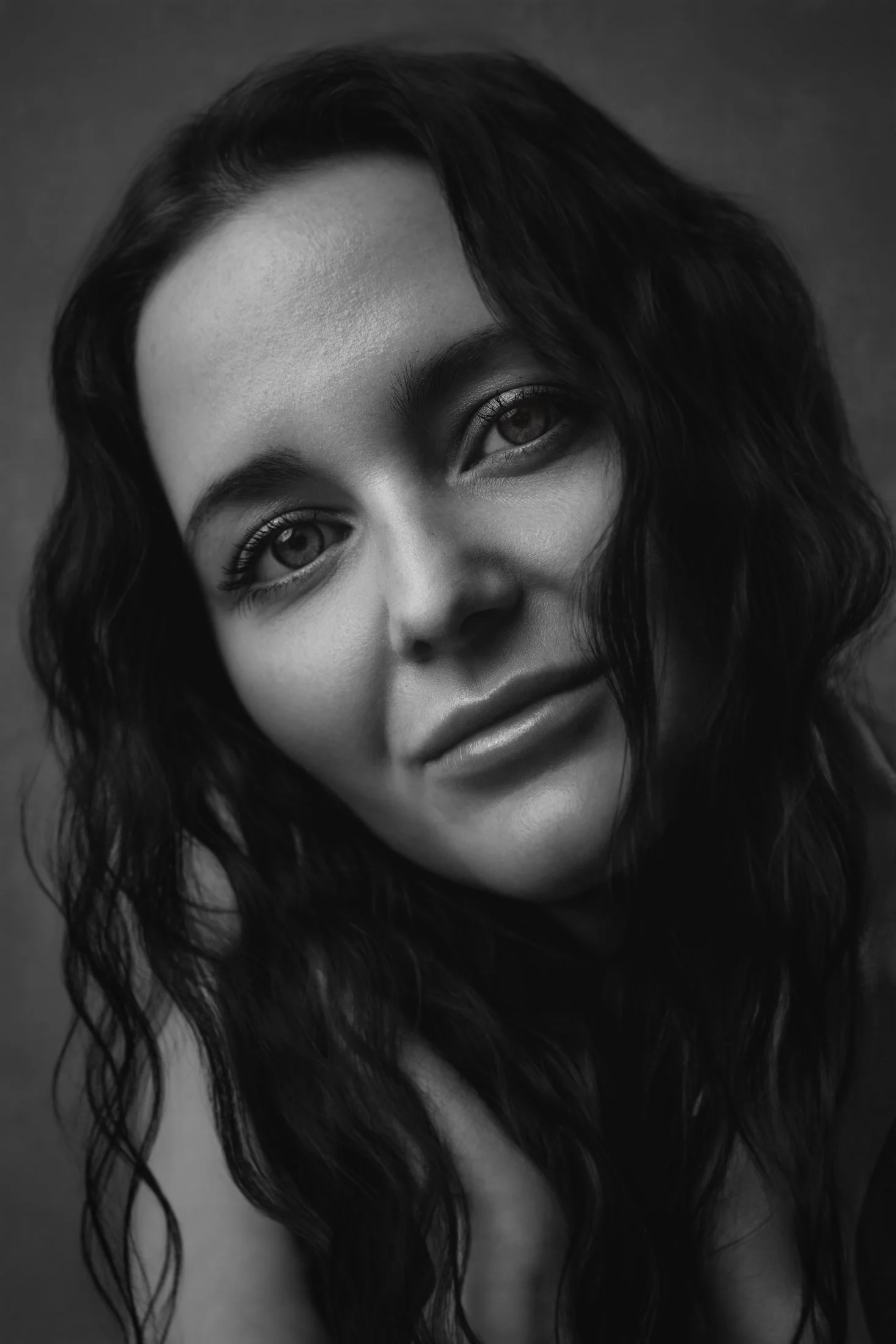 Black and white portrait of Toronto actor, Delainie Brown