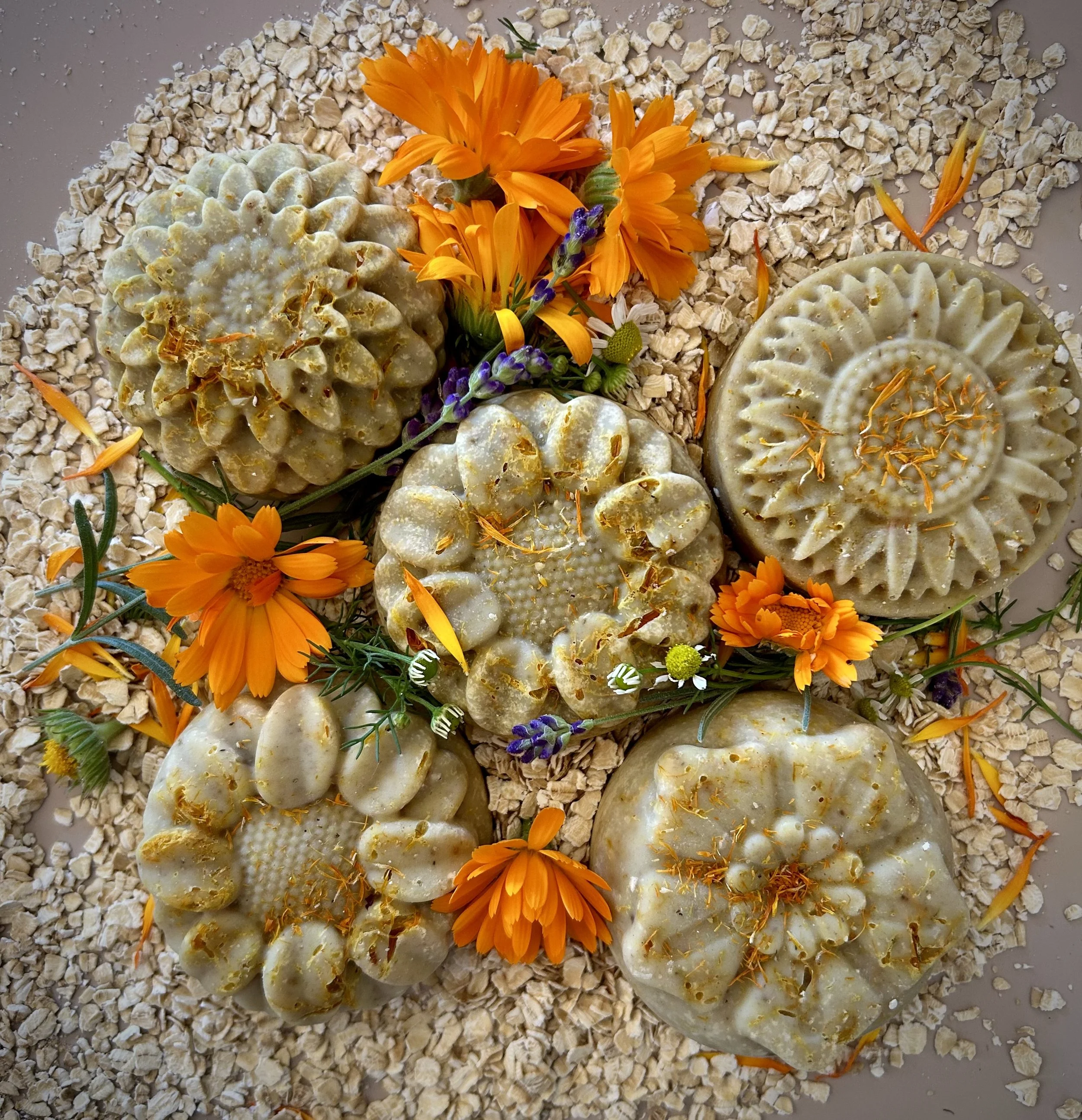 Organic Oatmeal Flower Soap with calendula, chamomile & lavender