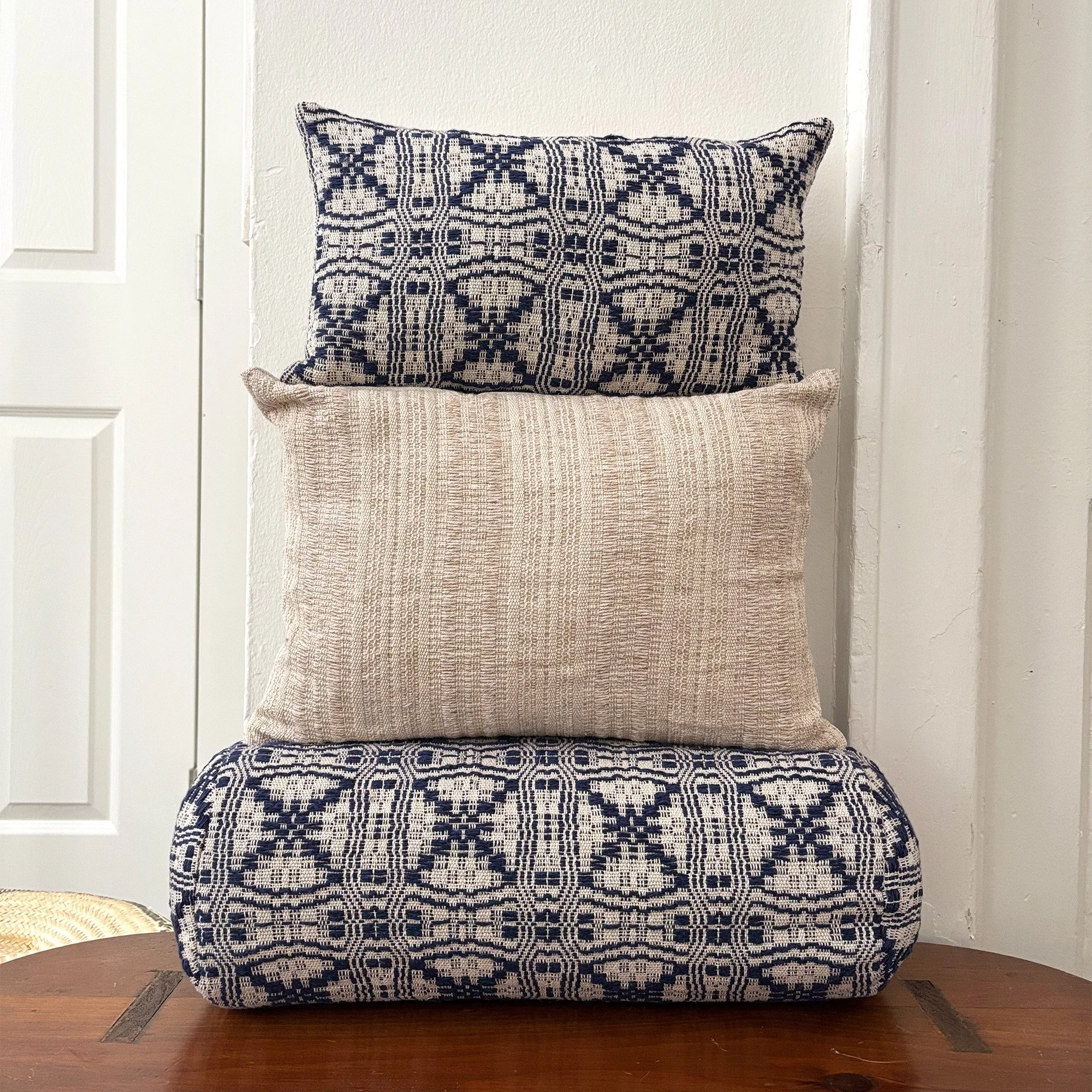 Overshot Pillows Indigo 2 Sam Tannenbaum stan handwoven cotton.jpg