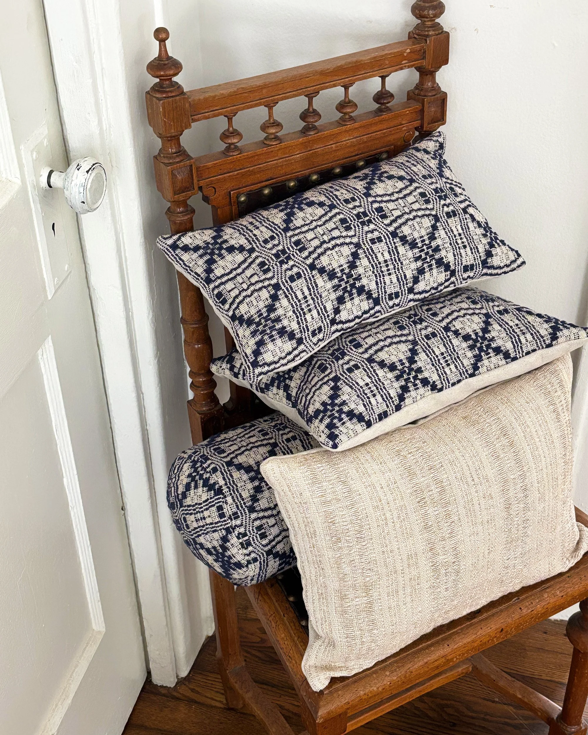 Overshot Pillows Indigo 1 Sam Tannenbaum stan handwoven cotton.jpg