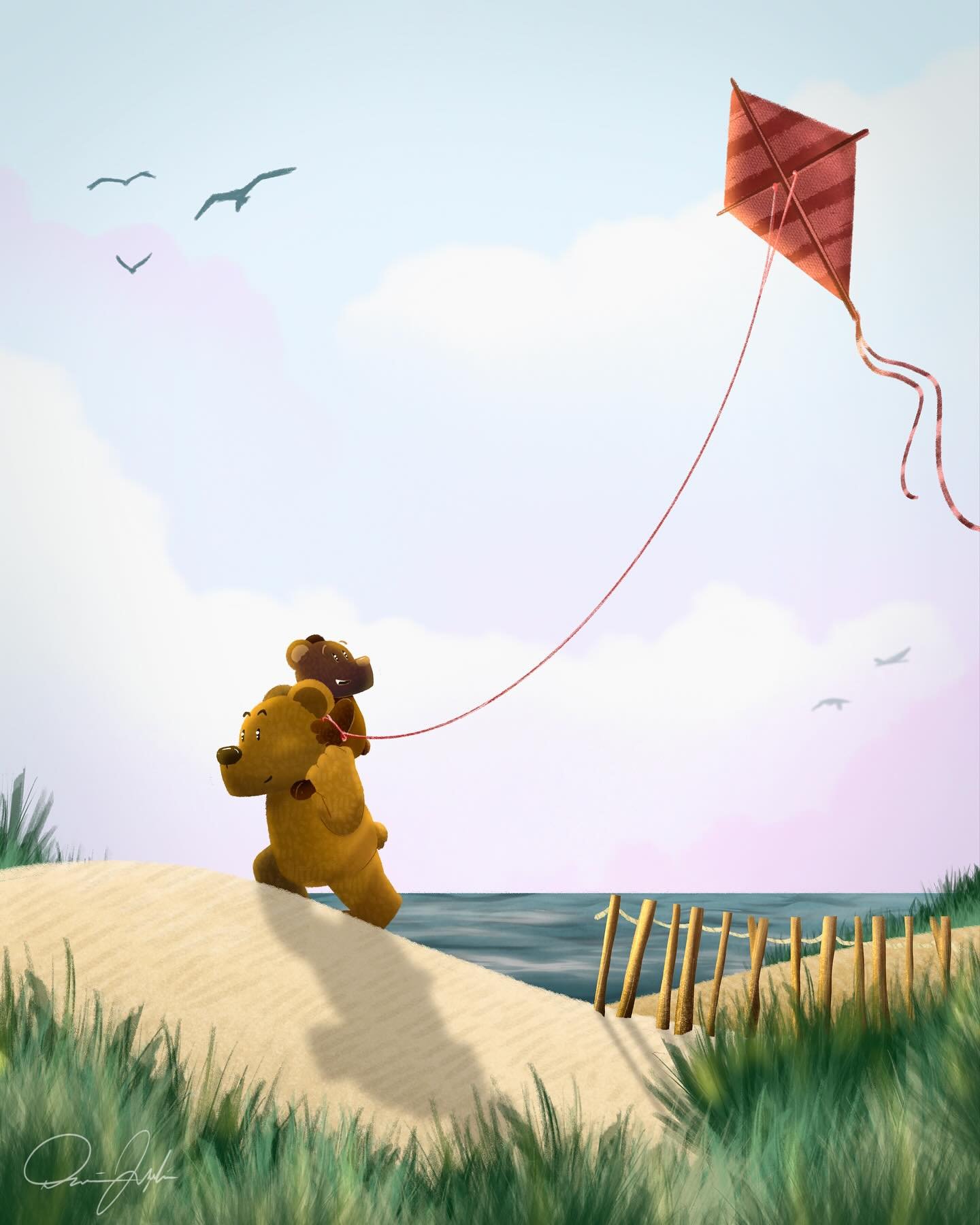 Final illustration from Drawing to Music, Day 1! 🐻🪁
&bull;
&bull;
Thank you for all the support on my first video! ❤️
&bull;
&bull;
#sketch #illustration #drawing #digitalart #digitalpainting #childrensbooks #scbwi #procreateart #relax #illustrator