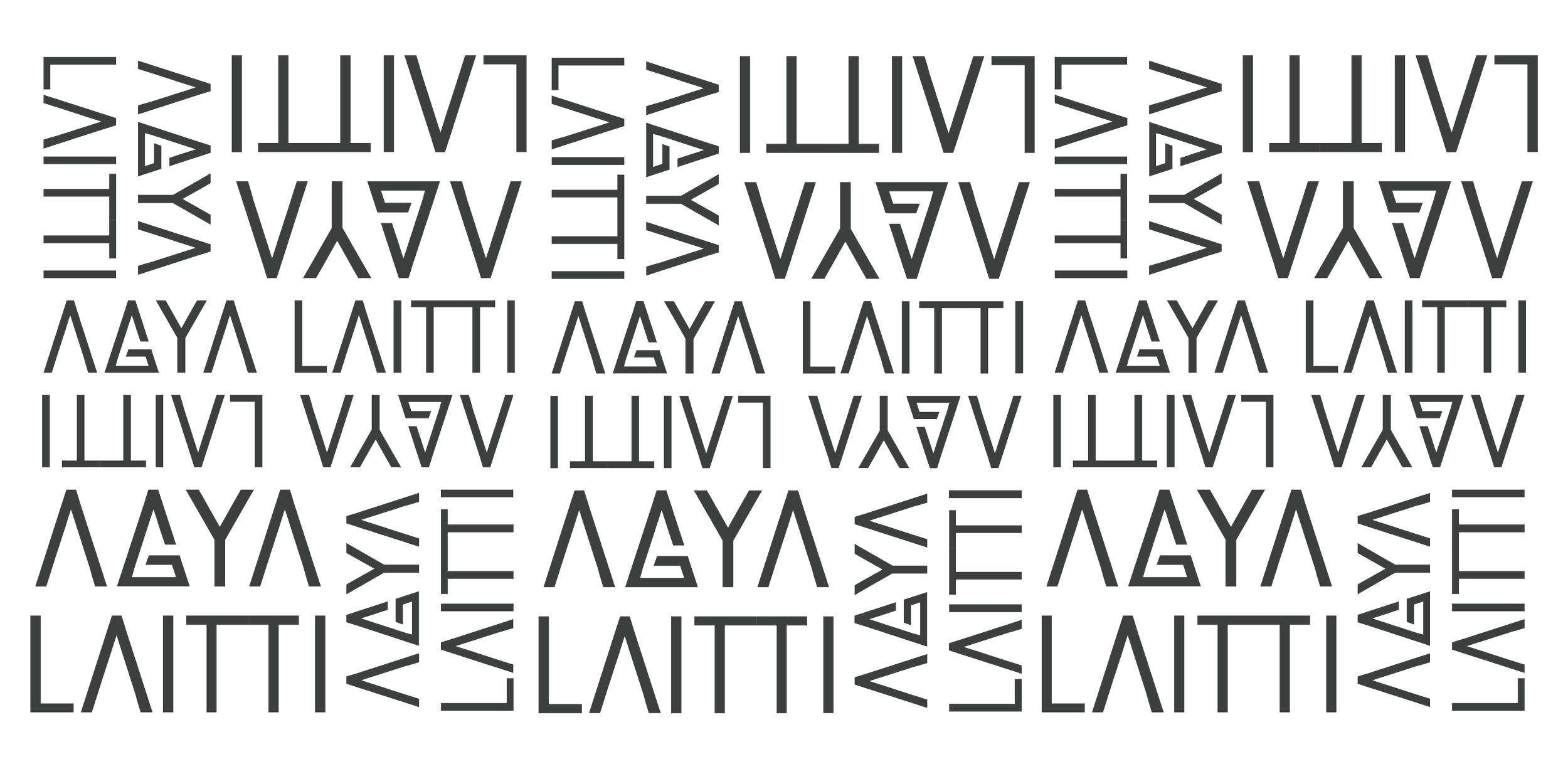 Repeated pattern of the word 'LATTE' written in stylized uppercase letters, arranged in a grid with various orientations and font sizes, in black on a transparent background.