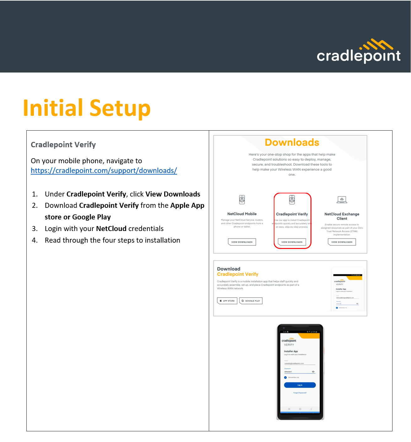 A process document walking users through the initial steps of setting up a router