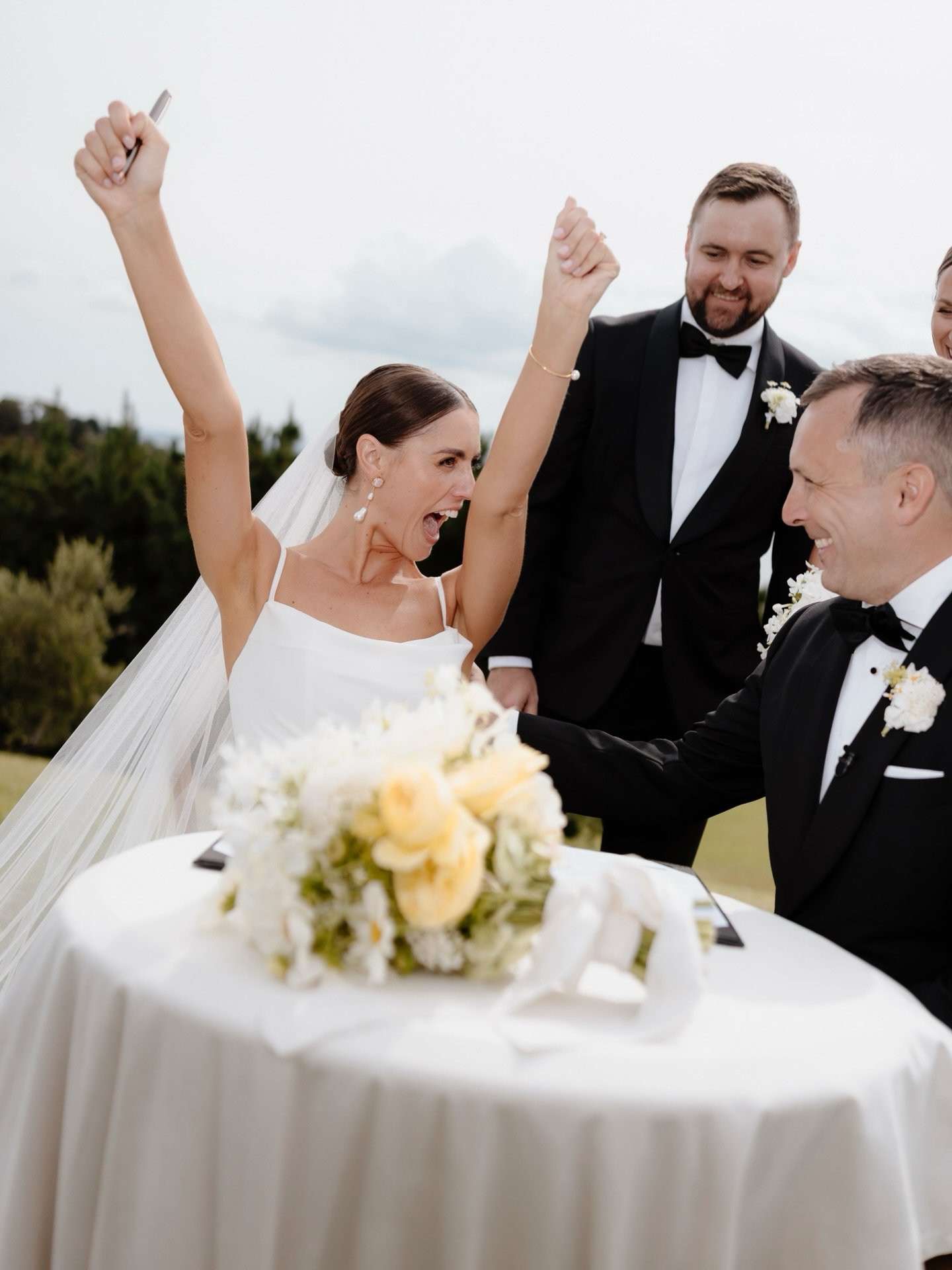 Signed, sealed, and absolutely delivering all the vibes as husband and wife! 💛✨

Venue: @mudbrick_weddings 
Celebrant: @erinjacombcelebrant 
Photographer: @hollowandco 
Styling &amp; Planning: @ohsuchstyle 
Florals: @little.leaf.florals
Videography: