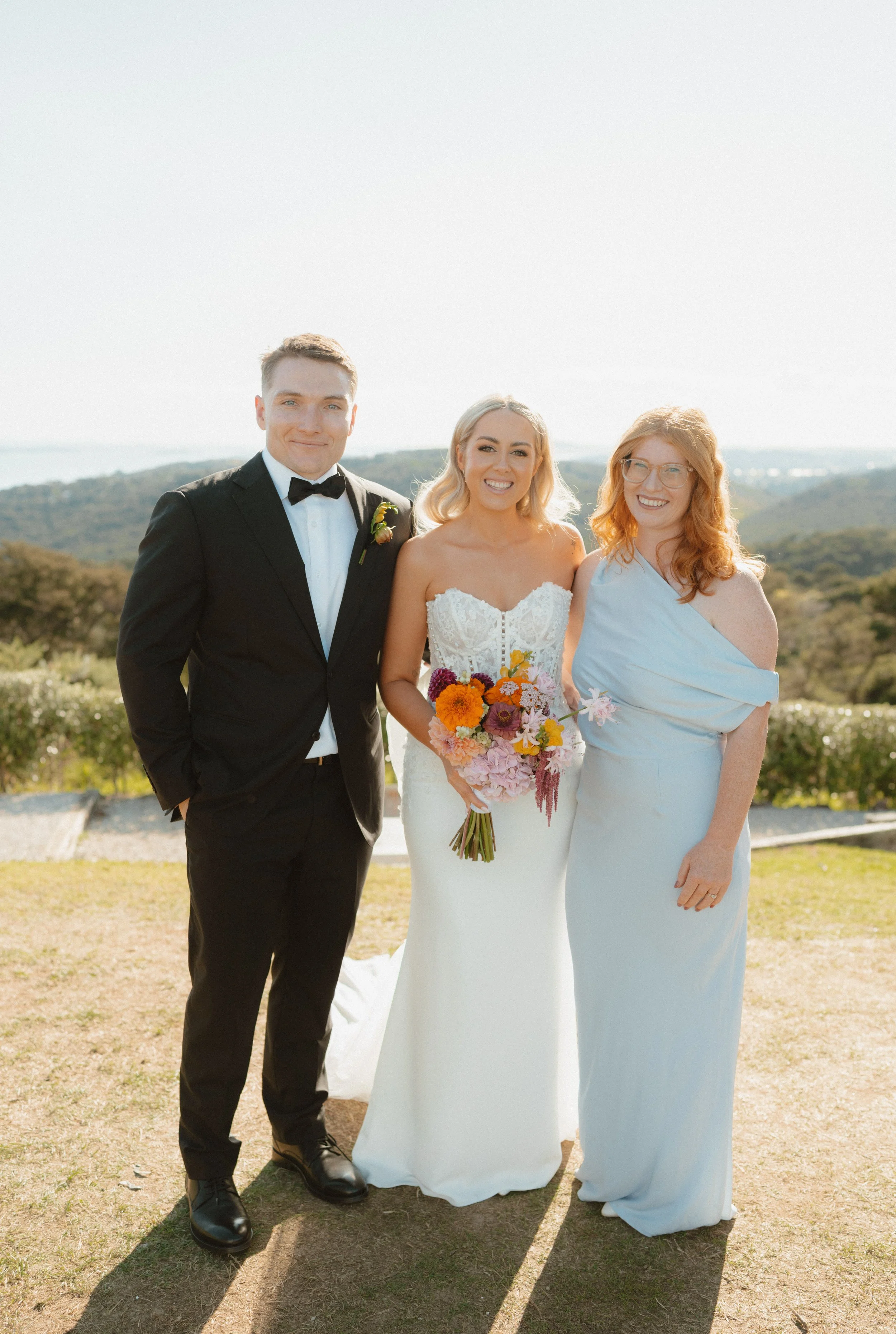 Erin Jacomb Waiheke Island Marriage Celebrant with bride and groom at Batch Winery