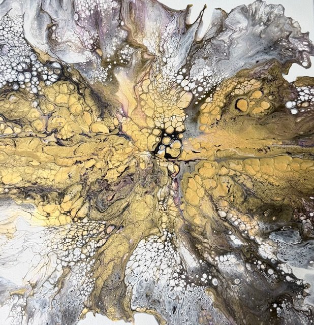 Radiant Convergence - 16x16 - Acrylic Pour -New Member Exhibition