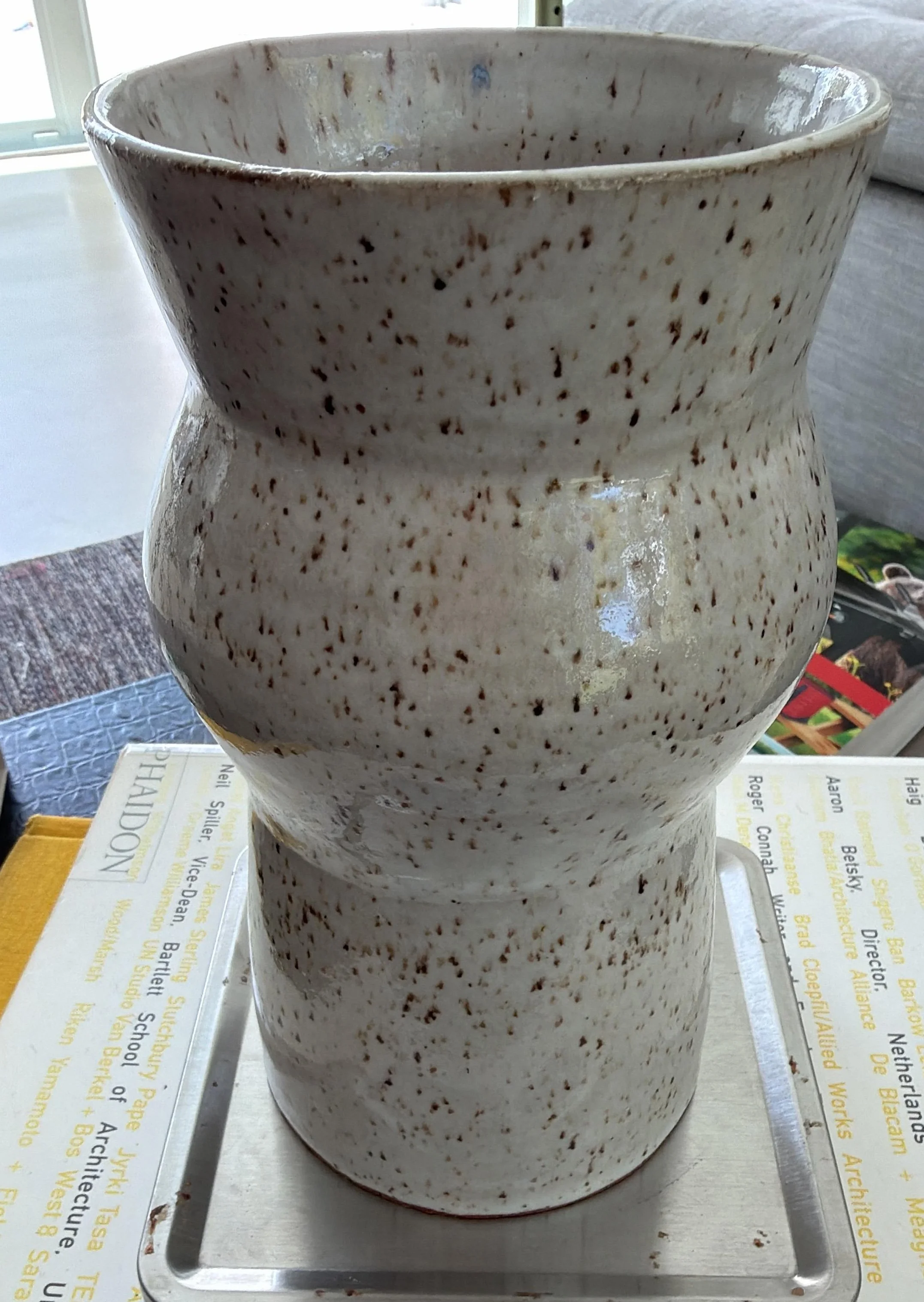 Tall Handmade Ceramic Vase | Cream Mottled Finish