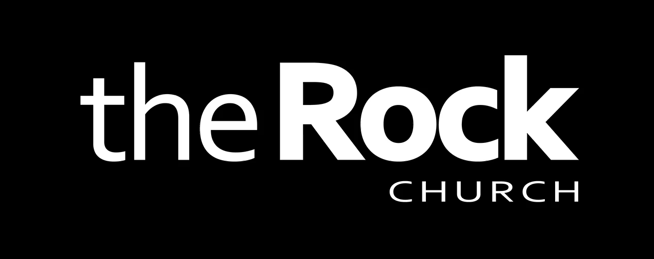 Black background with white text reading "the Rock CHURCH" with "the" and "CHURCH" in smaller font than "Rock".