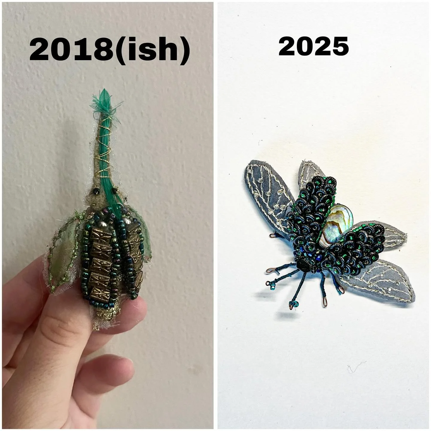 Recently just found one my first beetles I ever made when I was about 16 and boy is it nice to see how far I&rsquo;ve come. 

You can really see my dedication to detail evolve as well as my comfort with the materials. My first guy is so flat and simp