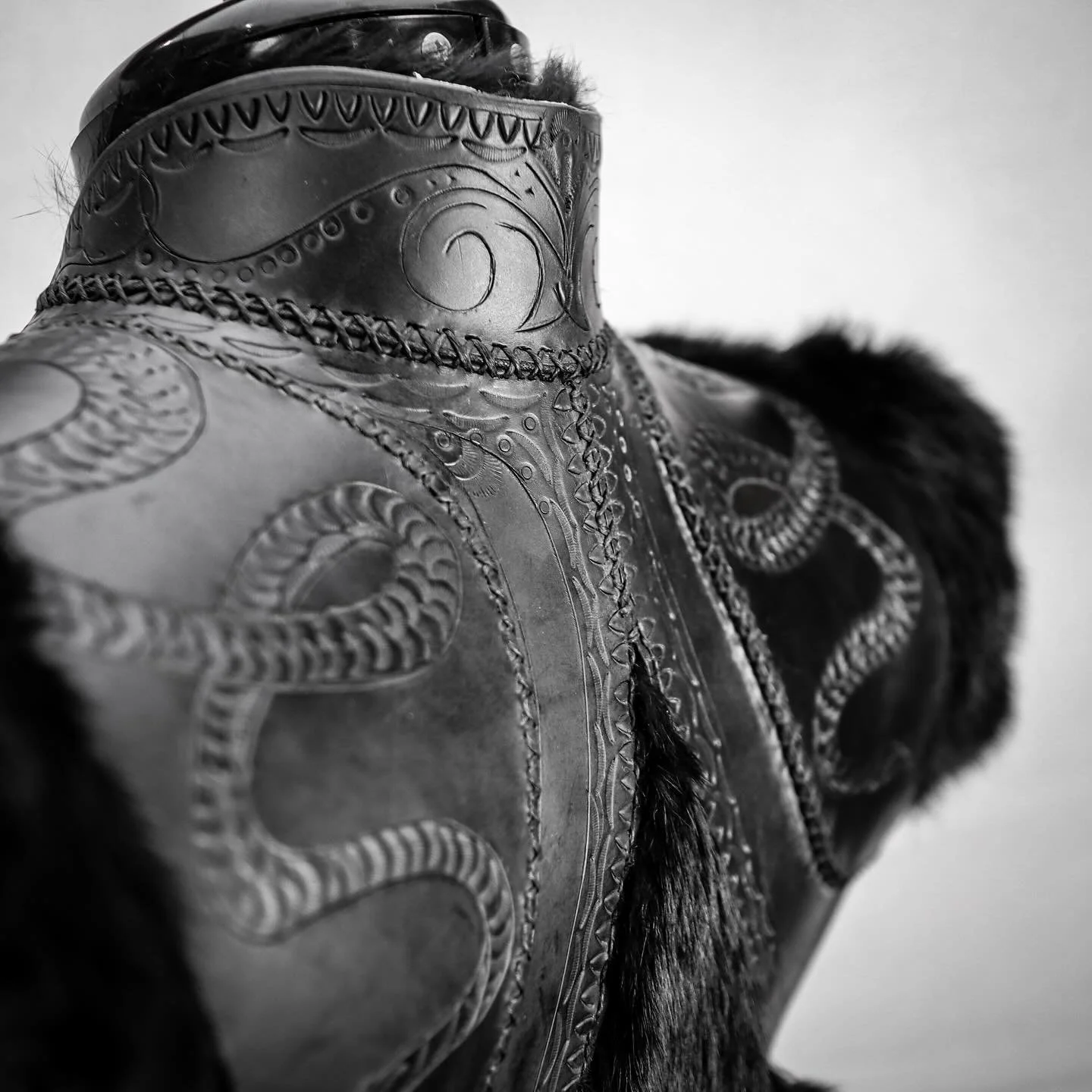 Snake shoulders! (Snoulders, if you will)

Throwback to my second leather project ever; hand stamped, carved, and laced (most of lacing being during my lecture classes freshman year) 

The base block for these was based on Morraine Sedai&rsquo;s bole