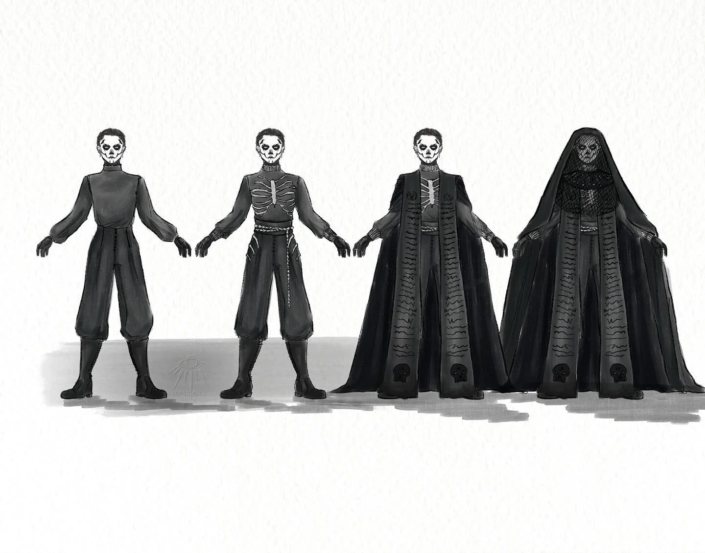 Reverend Daughter Harrowhark Nonagesimus, Necromancer Adept of the Ninth House

- 
Layer analysis/breakdown of the Harrow design I did over the fall/winter! I&rsquo;ve slowly been working on designing all the necromancer and cavalier duos (and one tr