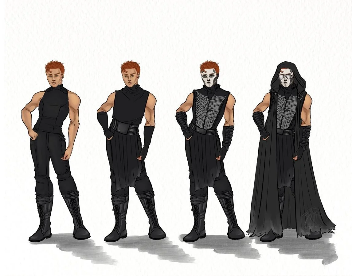Gideon Nav, Cavalier Primary of the Ninth House

- 
Annnnd here is the layer analysis/breakdown of the Gideon design I did to go with Harrow!

#thelockedtombtrilogy #harrowtheninth #gideonnav #costumedesign #costumeillustration #gideontheninth #thelo