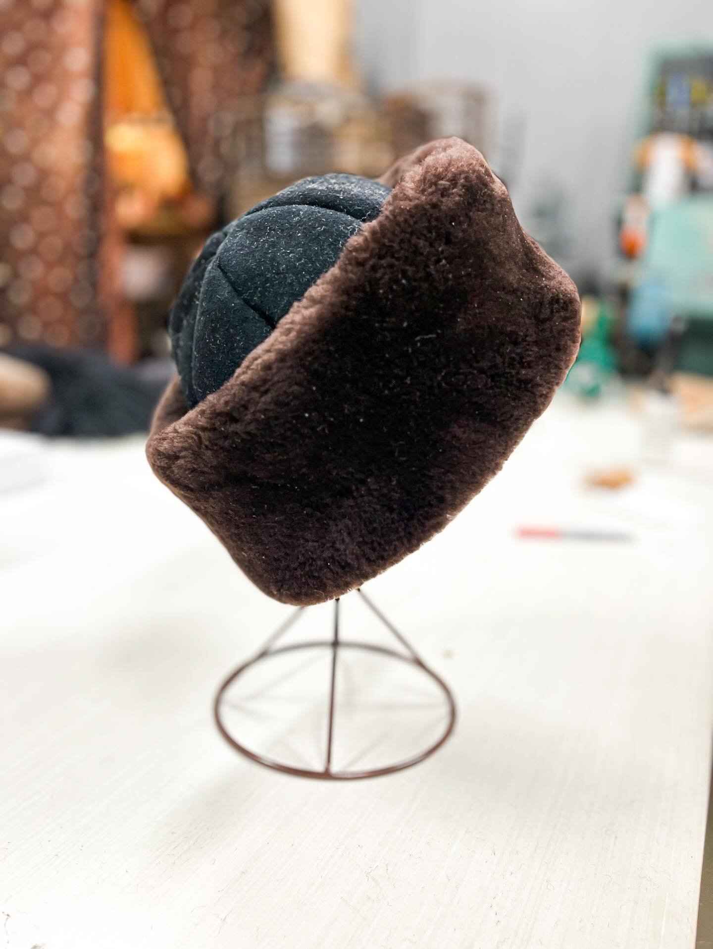 It&rsquo;s sheepskin season for me back in New York! A look at a hat I put together before shipping it out. I could probably felt a full body suit made solely from all the fur stuck to my clothes these days, but hey, wouldn&rsquo;t have it any other 