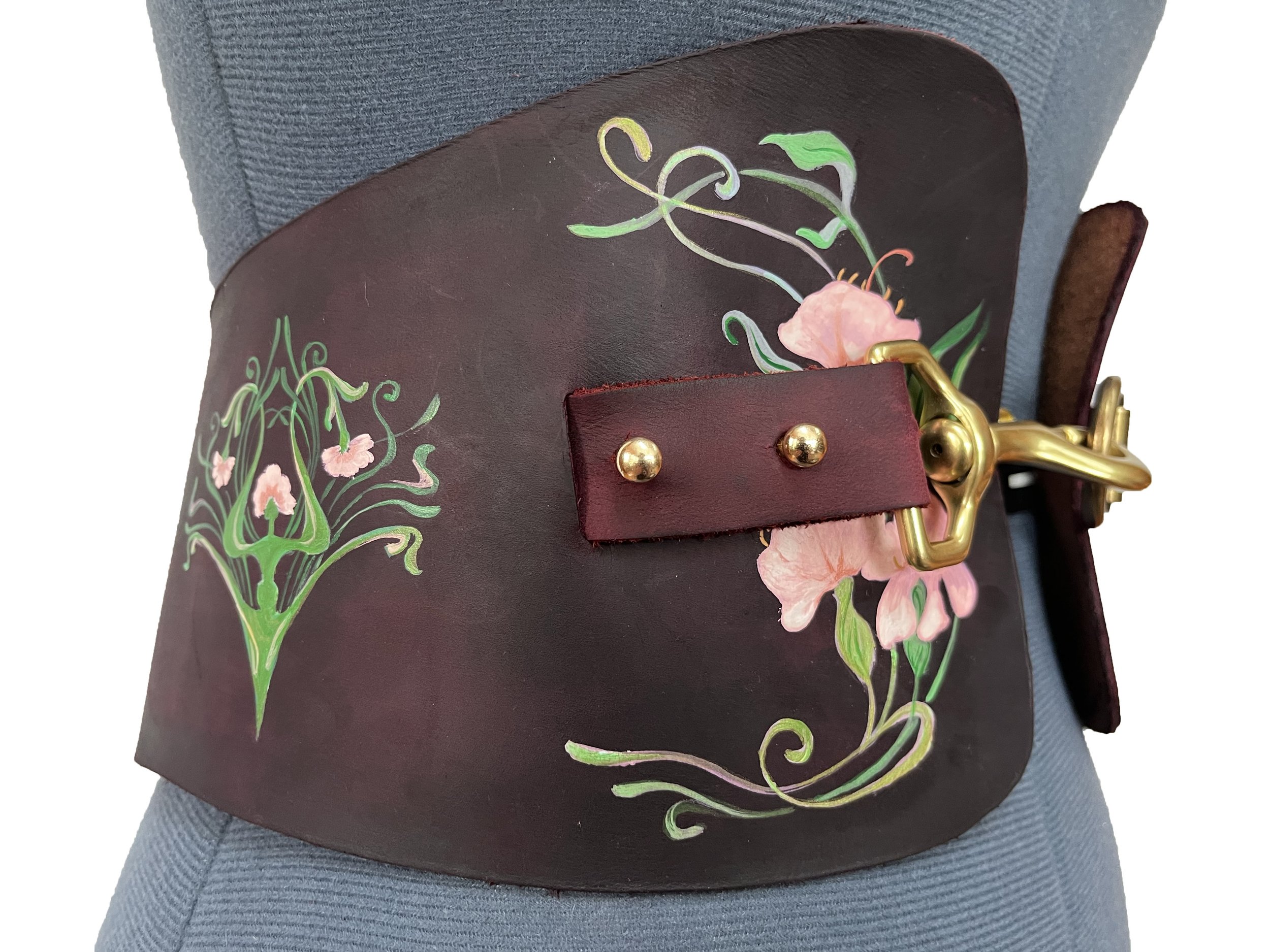 Nouveau Belt - side (Full grain leather, hand dyed and hand painted)