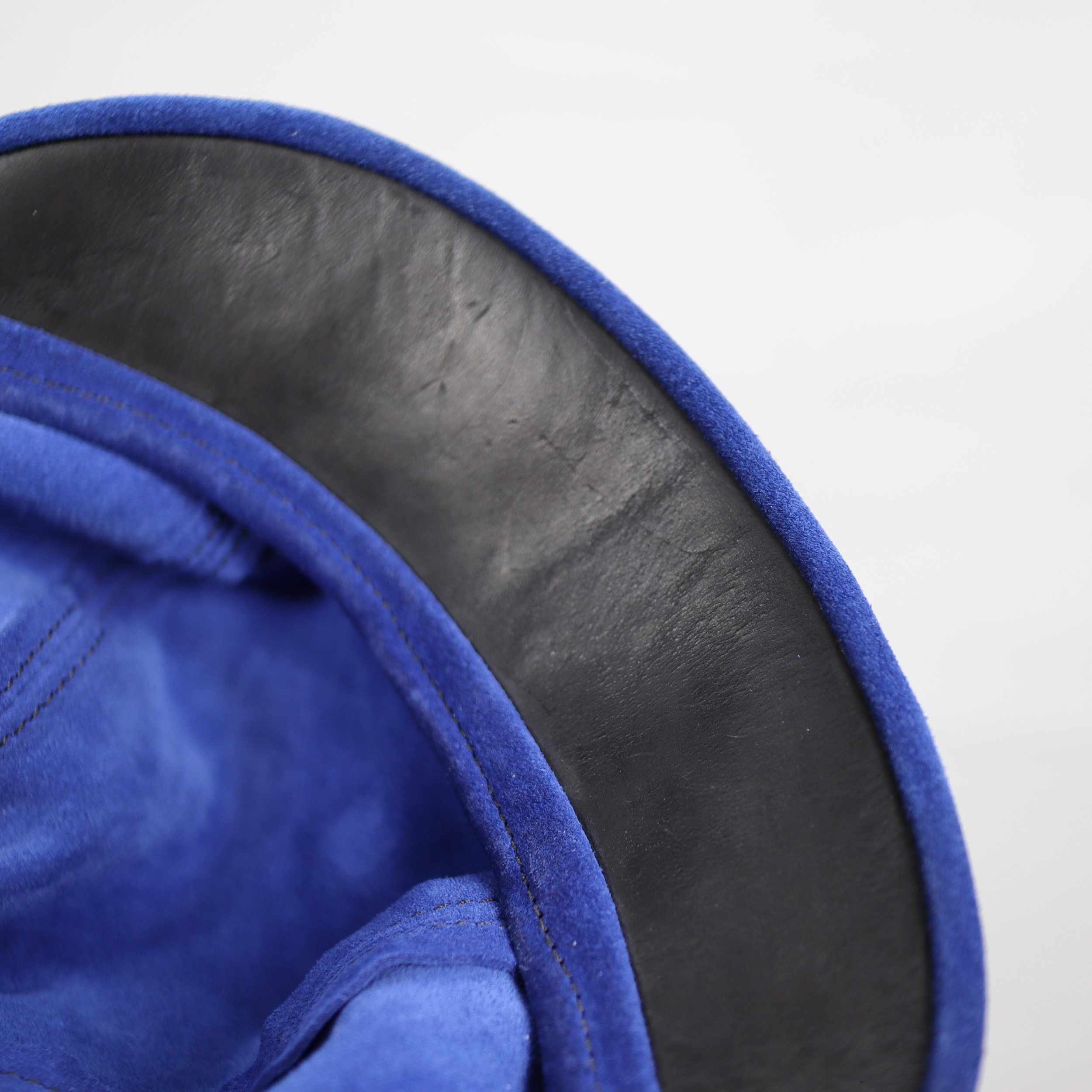Baker's Cap prototype - brim  (blue suede, black full grain leather)