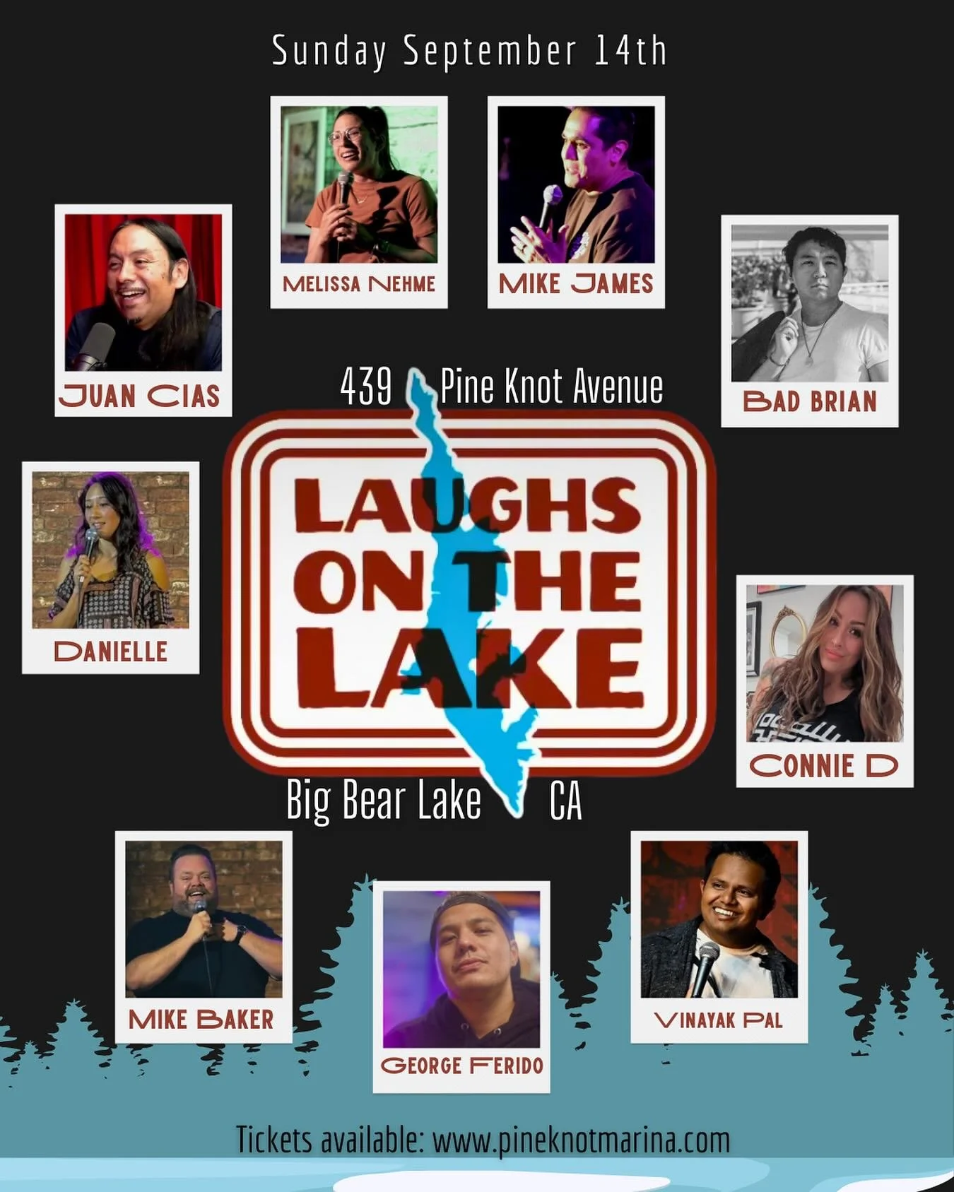 #BigBear it&rsquo;s been years since I&rsquo;ve thrown punchlines in your town, catch me this Sunday on the LAKE with some funny friends! Get your tickets on the @pineknotmarina website NOW