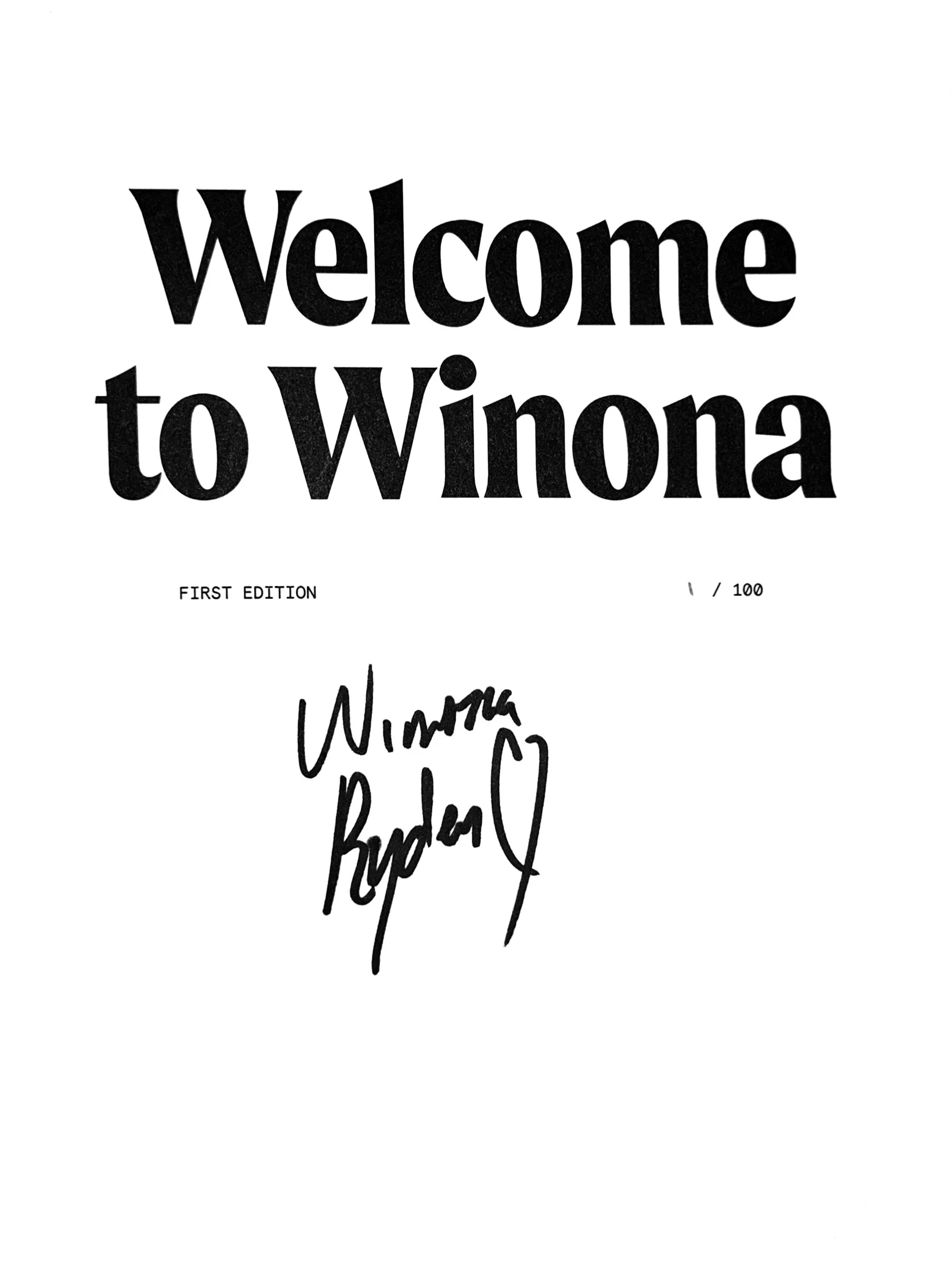 Cover page of a book or document titled 'Welcome to Winona' with a signature and edition information.