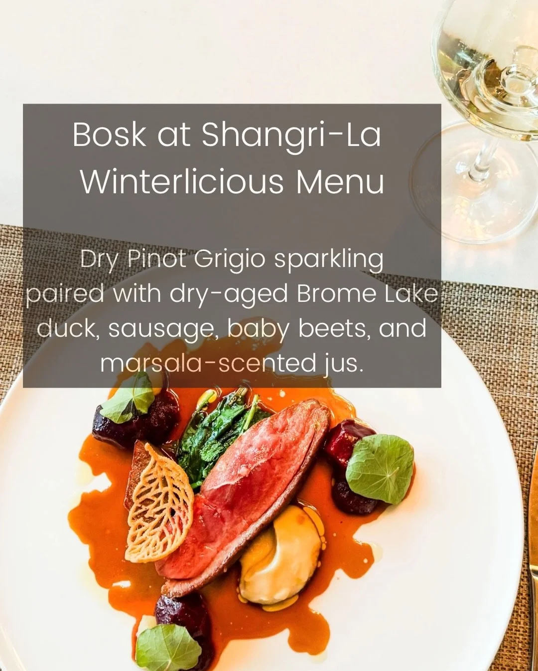 Bosk at the Shangri-La, Toronto featuring Pour Sport 0.0% ABV Sparkling Wines on their Winterlicious Menu.

Come experience it for yourself 🥂

@shangrilato