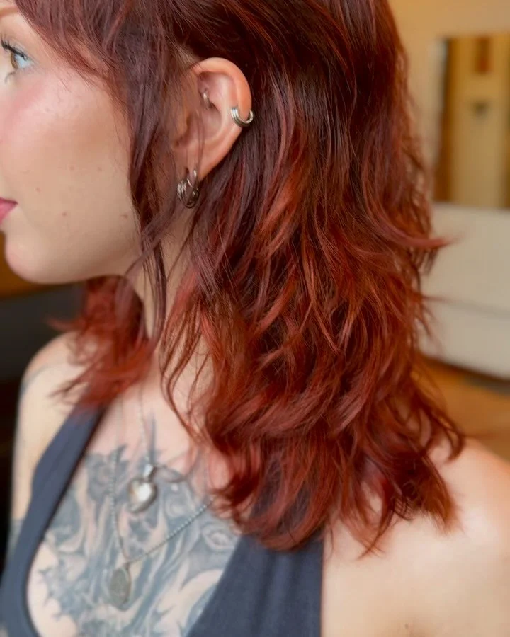 When your baby sister is the cutest hair model!! ❤️&zwj;🔥❤️&zwj;🔥❤️&zwj;🔥

Low maintenance red color &amp; shag cut for Lilli! We&rsquo;ve been working to move away from high maintenance blonde and towards healthy hair &amp; length. With patience 