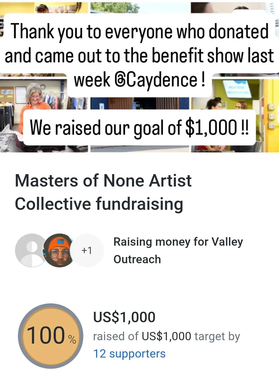 We raised $1,000 from our benefit show, all featuring acts from our Artist Collective! Thank you everyone involved 😊