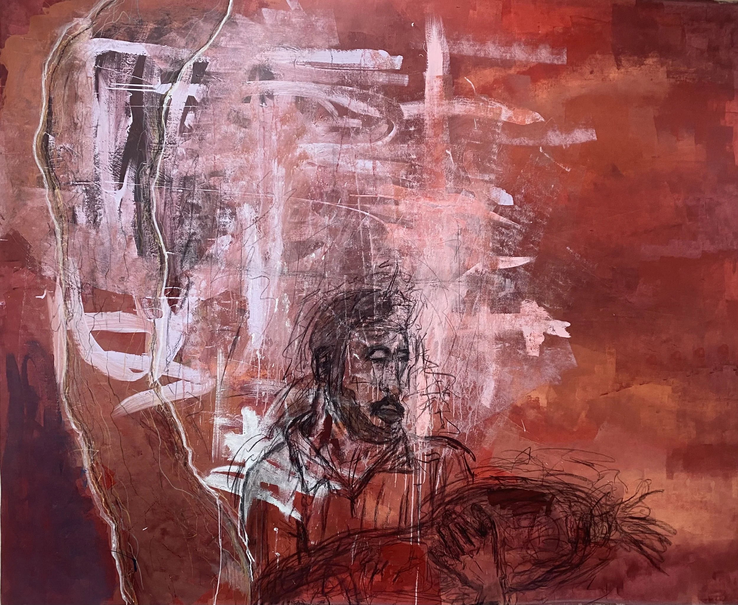 It could be you; it could be us (It is you; it is us)  

Acrylic, oil pastel and charcoal on canvas

170cm x 207cm

2024