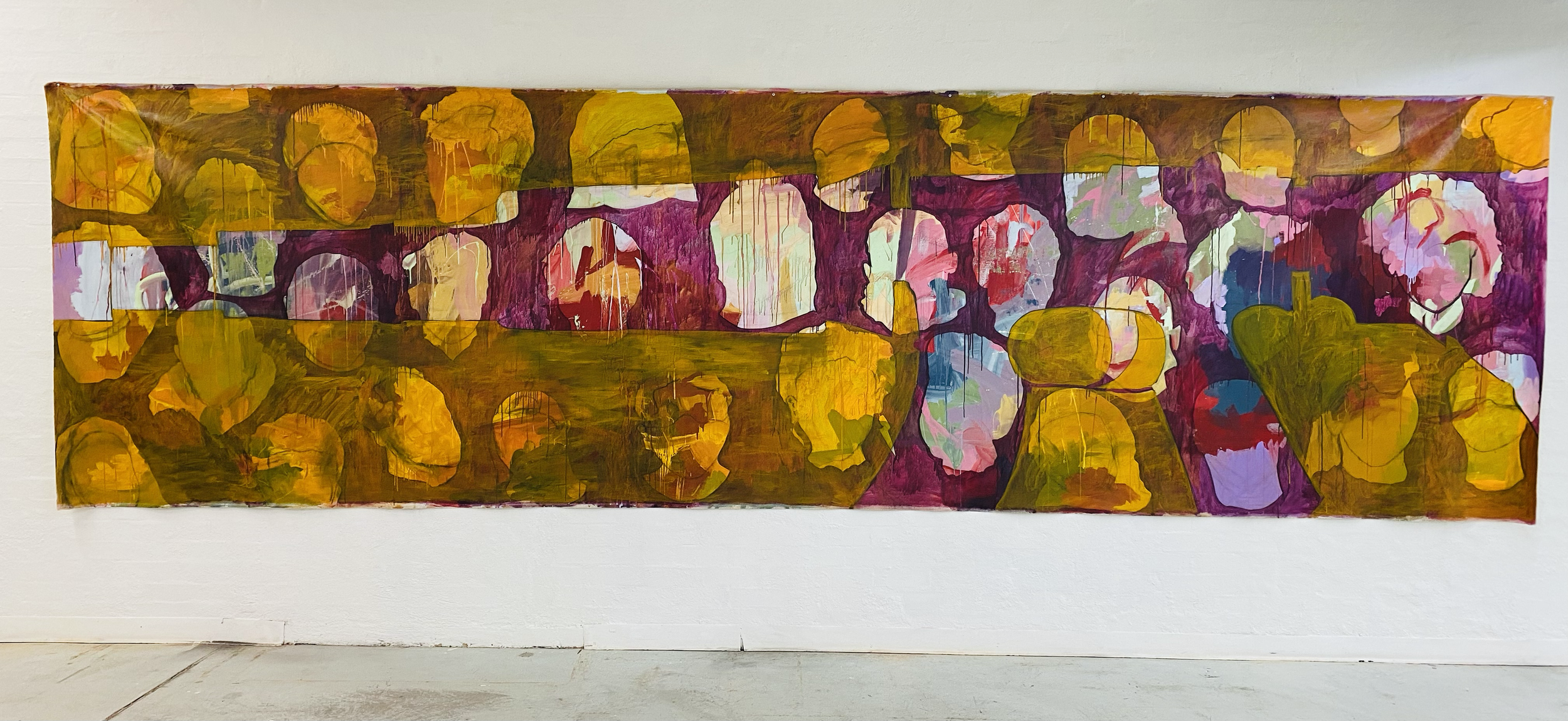 Hey Mum, I won't be coming home tonight, but I'll be going to a much better place. I promise.

Acrylic and charcoal on canvas

170cm x 600cm

2024