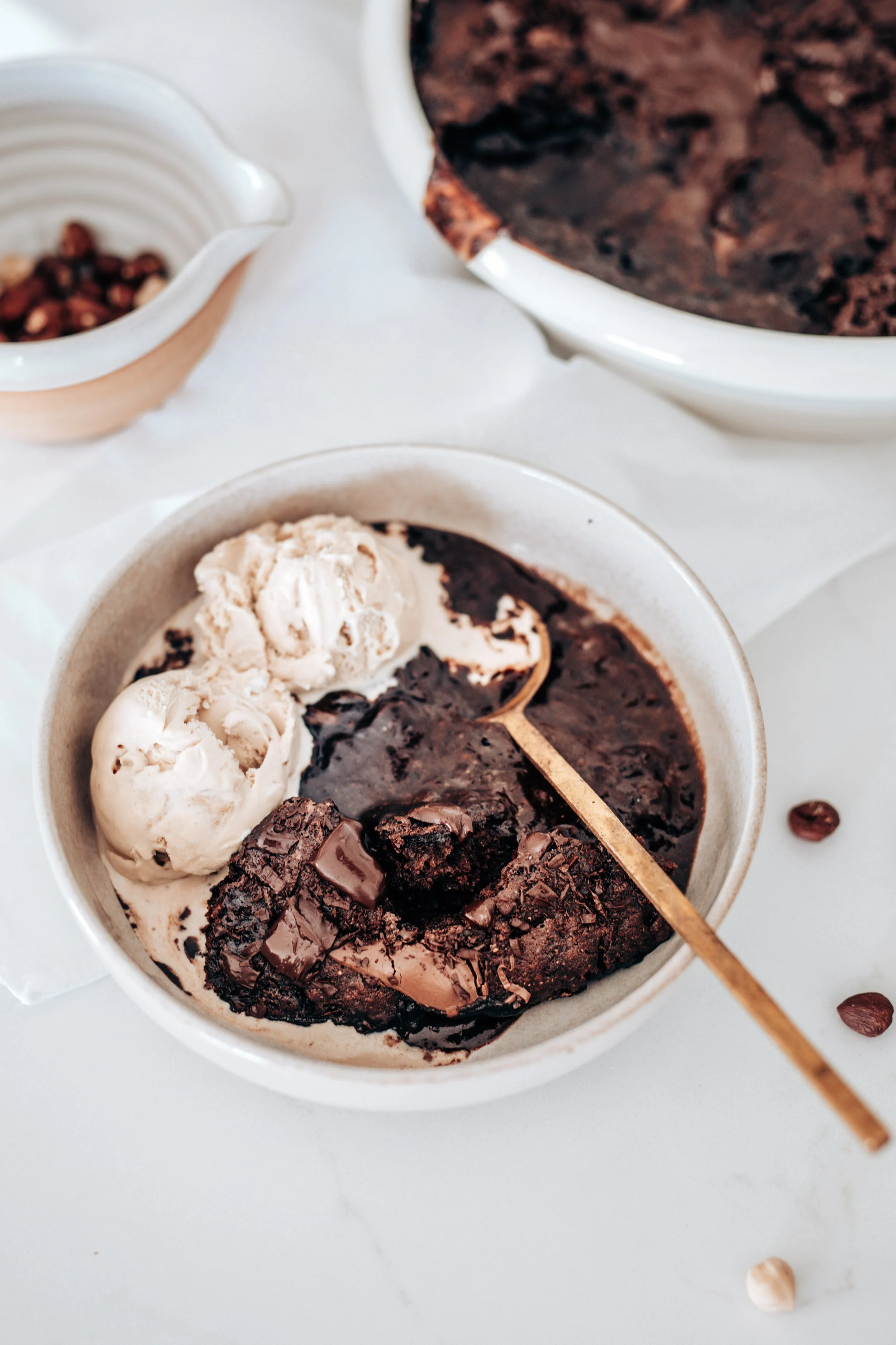 Hazelnut &amp; dark chocolate self-saucing pudding