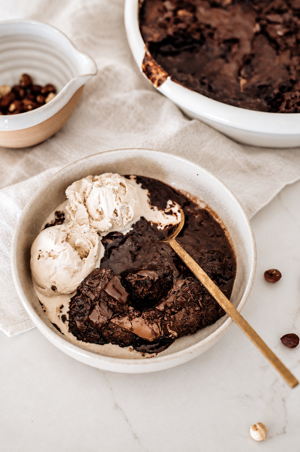 Hazelnut &amp; dark chocolate self-saucing pudding