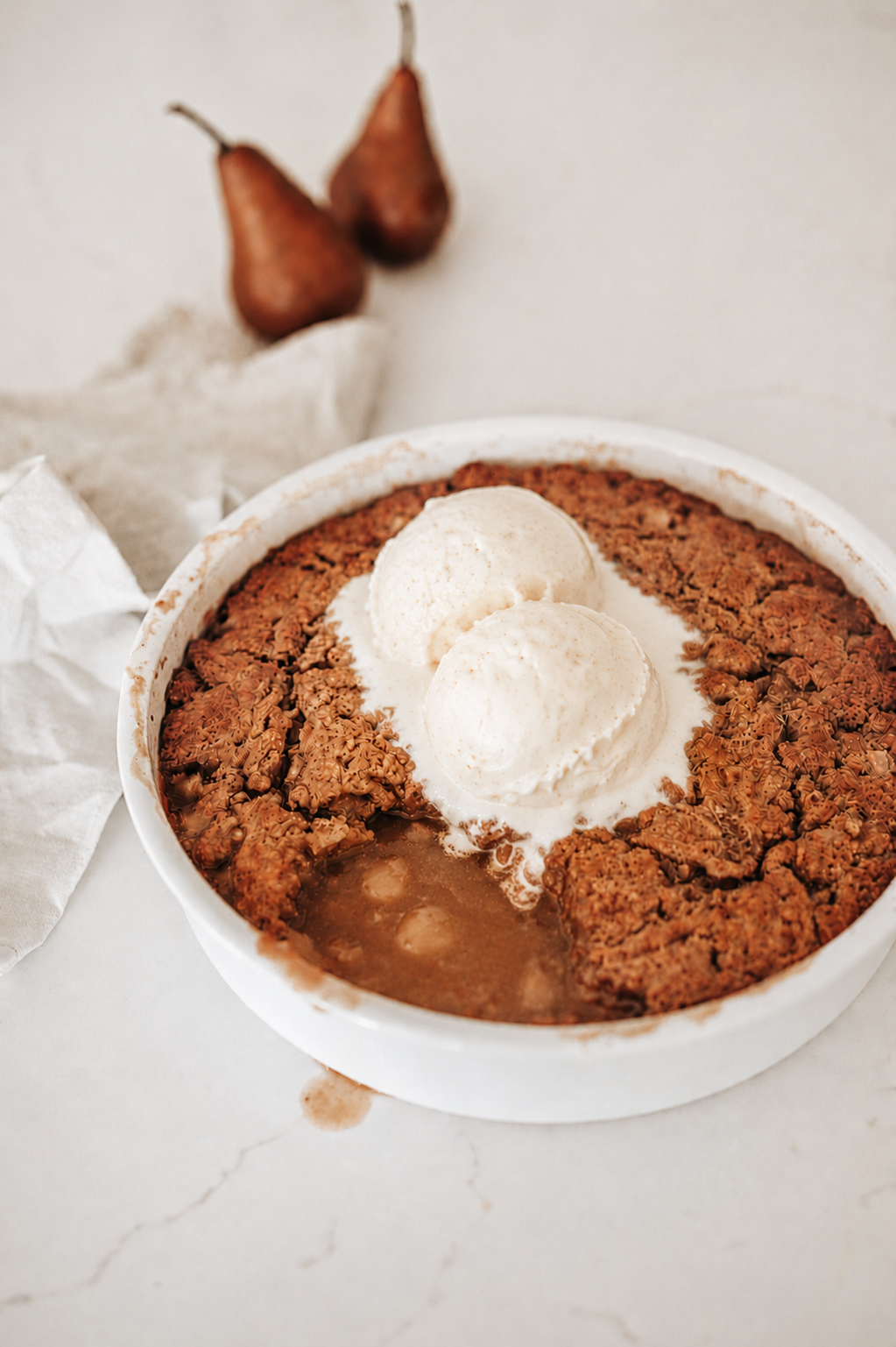 Ginger pear pudding with golden syrup caramel