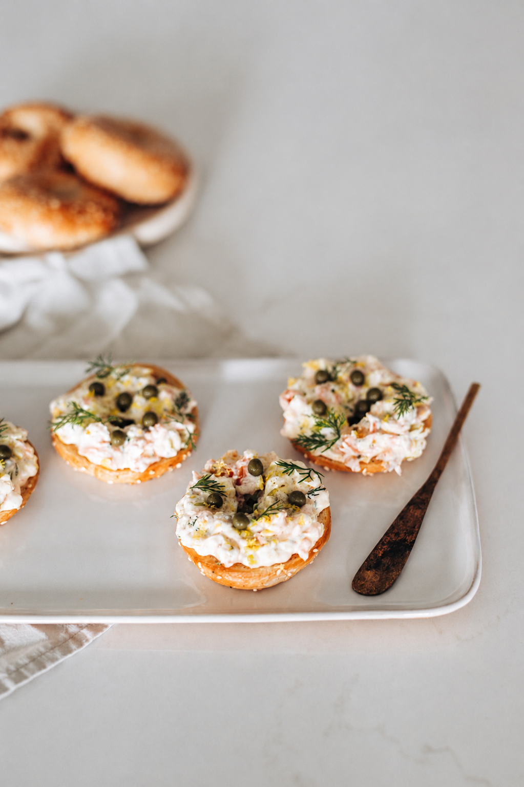 Creamy leek &amp; hot smoked salmon bagels