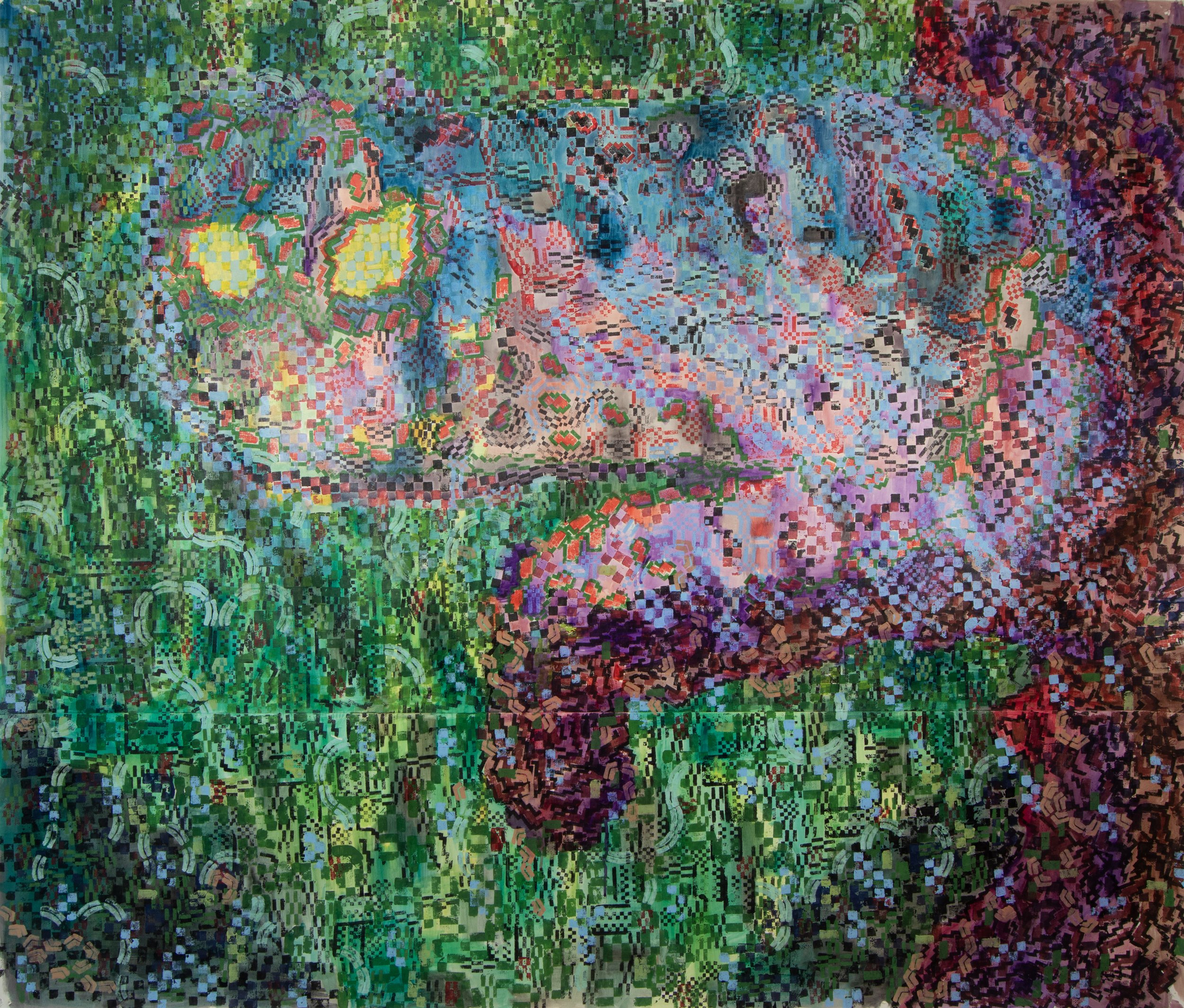 CAPTCHACAT, latex paint and watercolor on drawing paper, ”72 x 60”