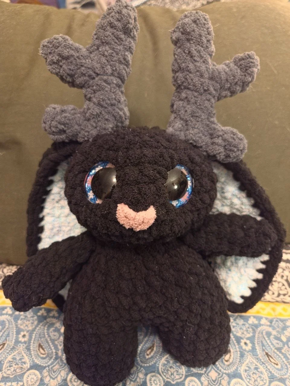 Jackalope in Black with Custom Floral Resin Eyes