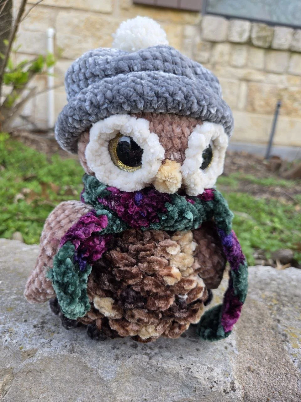 Owl with Winter Cap and Scarf