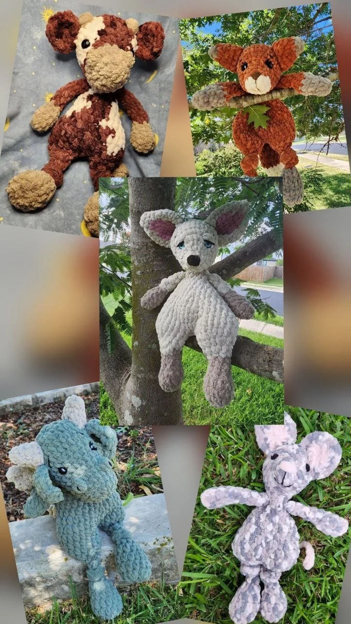 Snugglers (pictured: cow, fox, fennec, dragon, mouse)