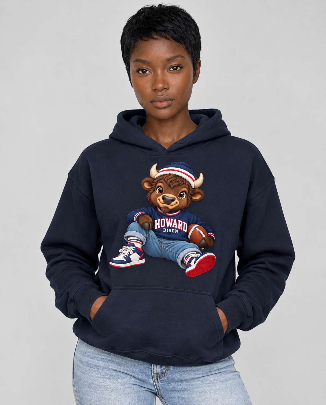 Howard Baby Bison Hoodie — The Yard Collection (navy)