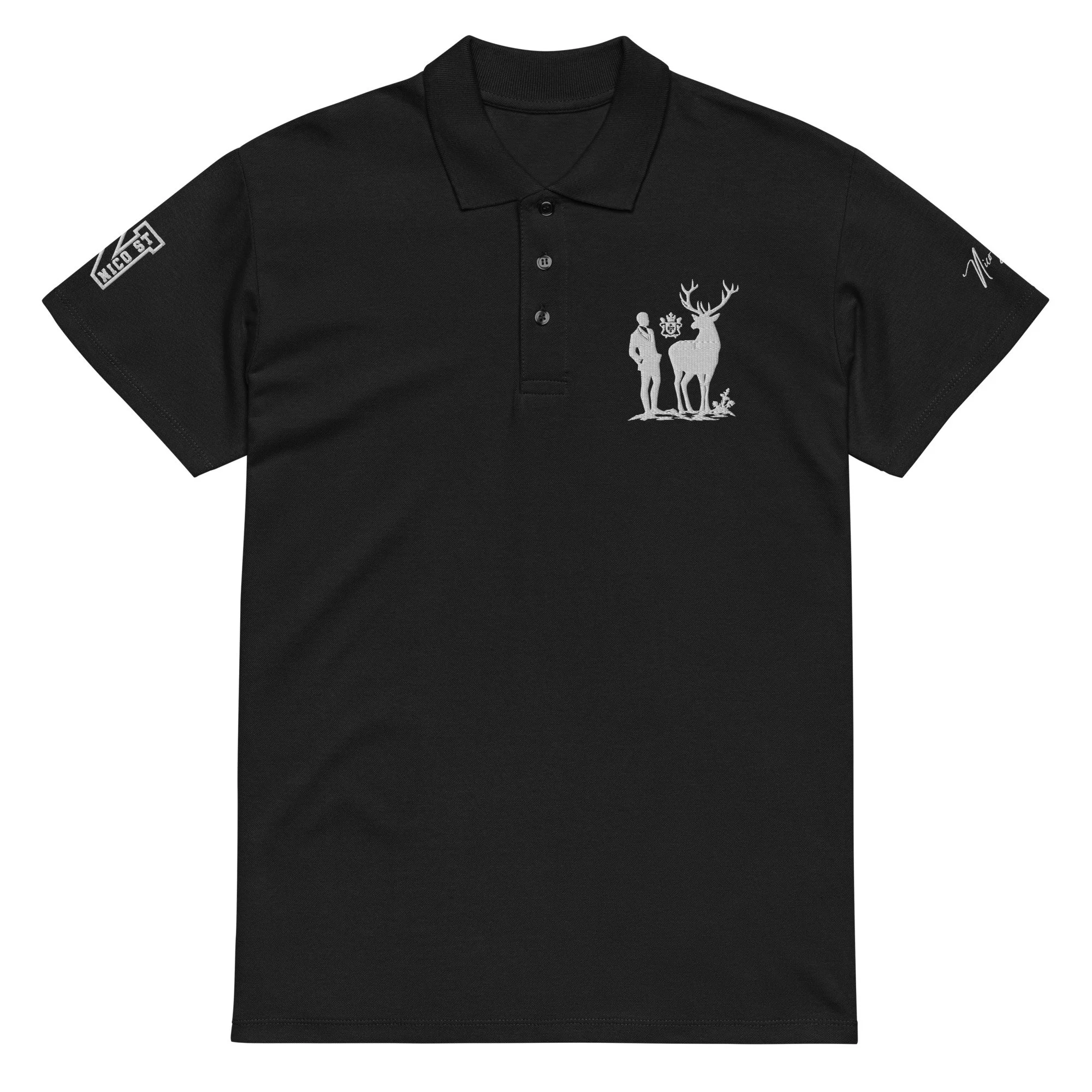 NicoSt. Premium Piqué Polo — Black (White Stitch Edition)
