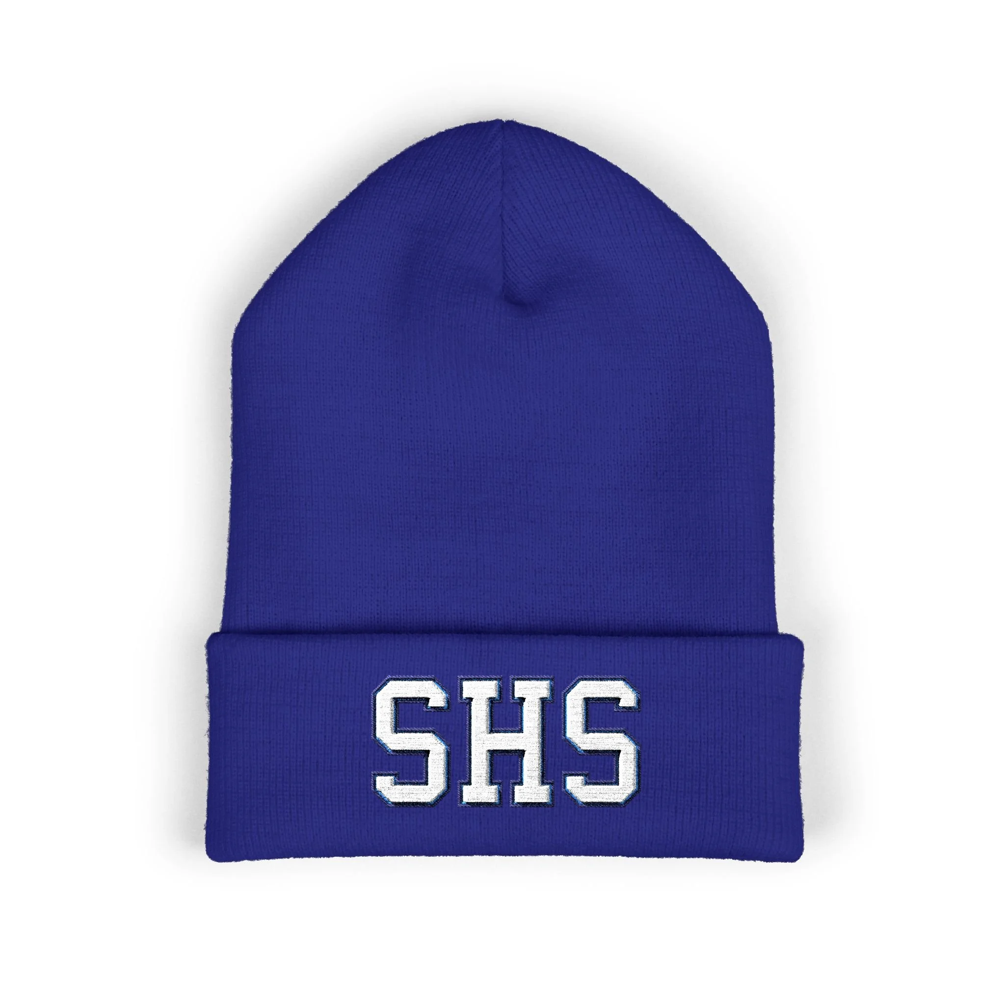 Savannah High (SHS) Classic Cuffed Beanie — White & Royal