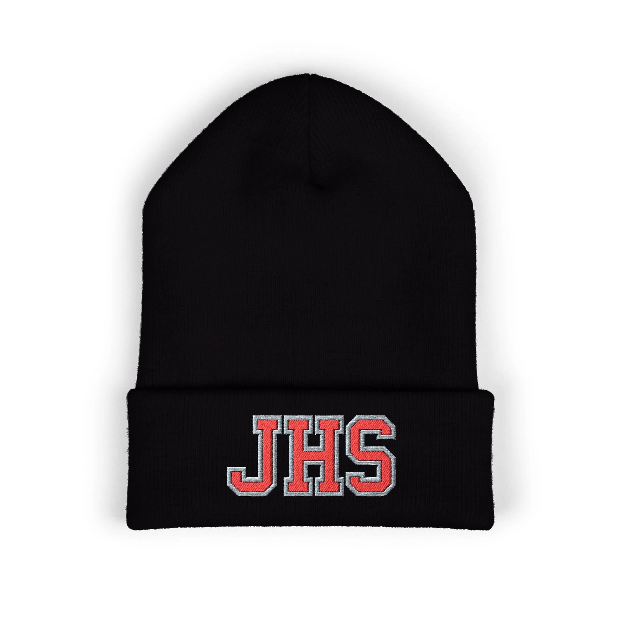 Jenkins High (JHS) Classic Cuffed Beanie — Red with Grey Varsity Stitch