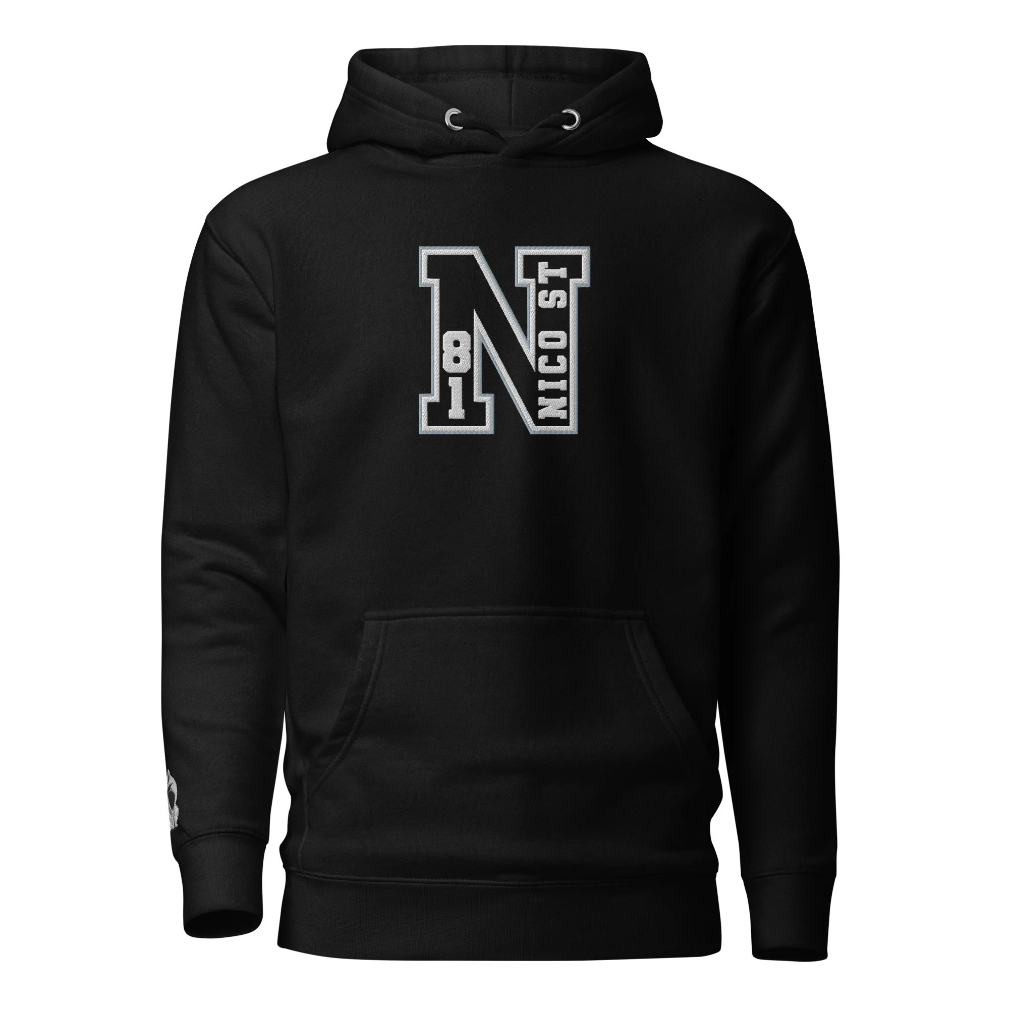 NicoSt. Premium Pullover Hoodie — Black (Monochrome N Patch Edition)