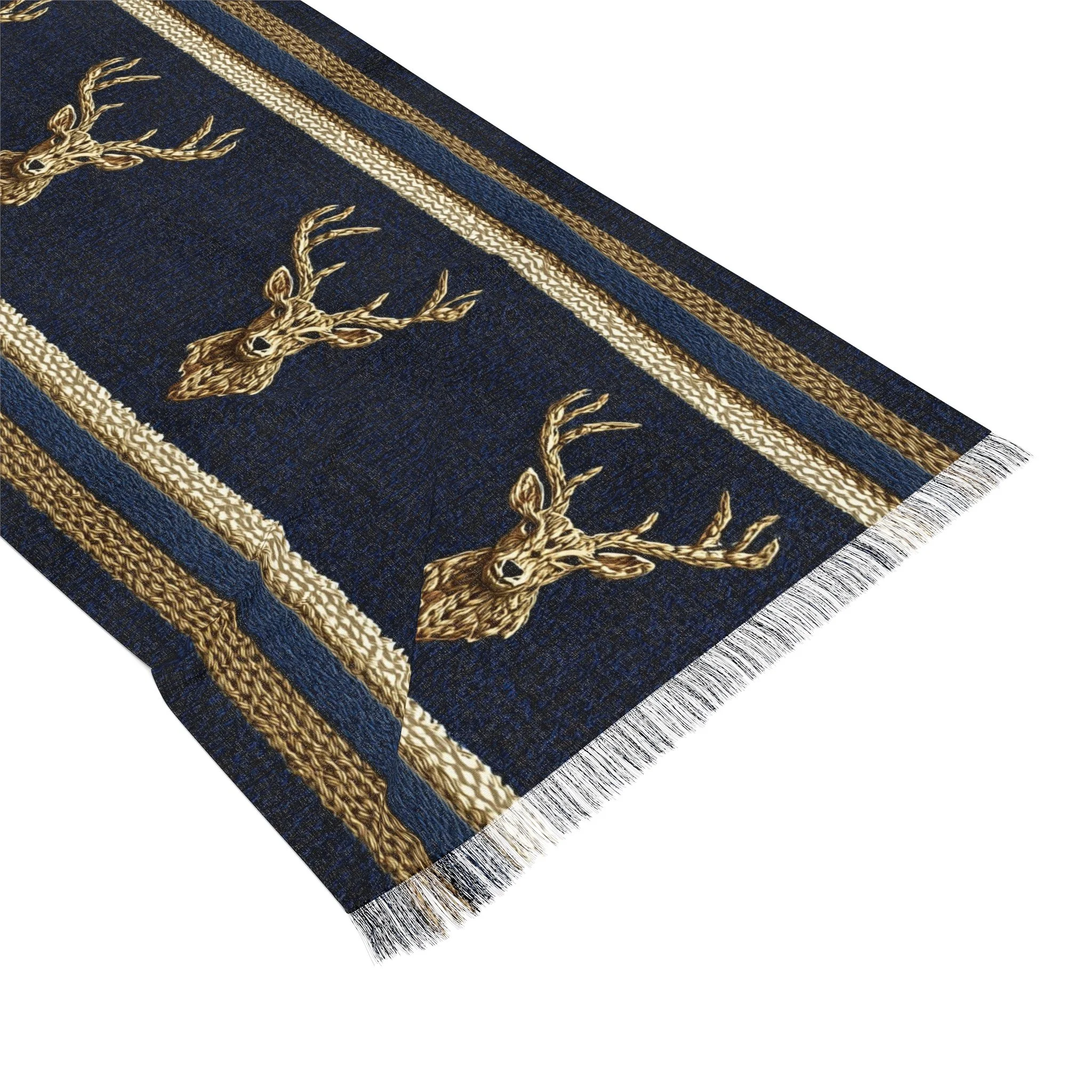 Stag Pattern Light Scarf — Cozy Navy Stripe Stag Wrap