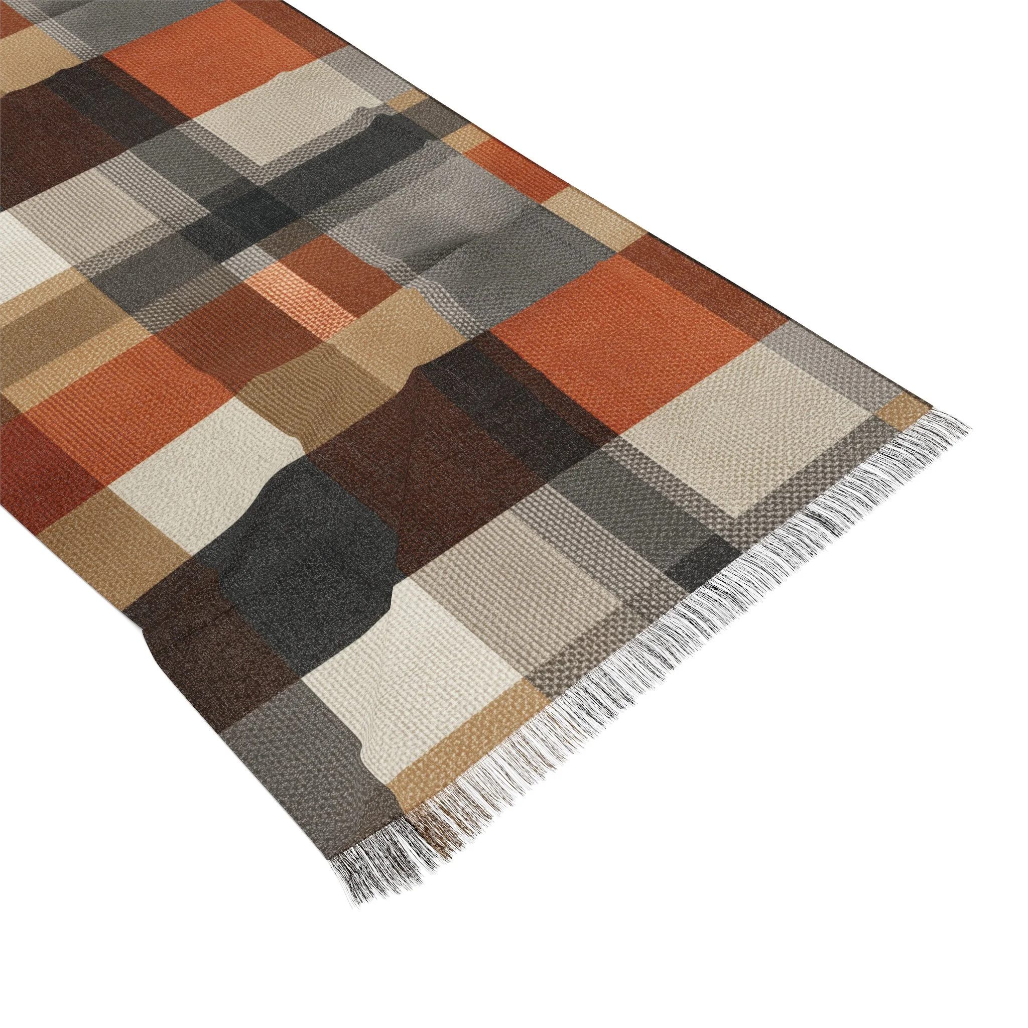 Autumn Plaid Light Scarf – Cozy Fall Plaid Wrap in Orange, Tan & Black