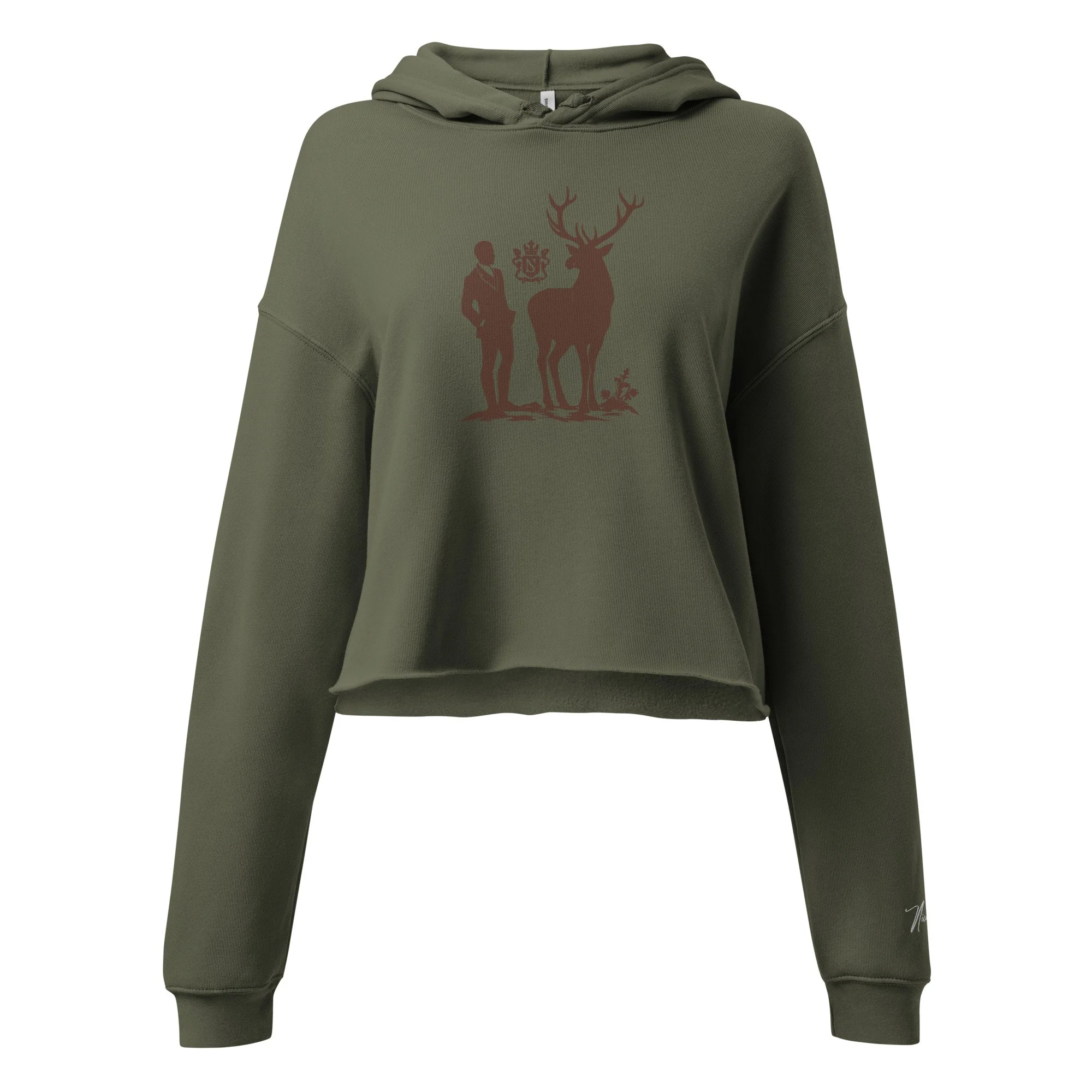 NicoSt. Cropped Hoodie — Cocoa Brown Stag Crest