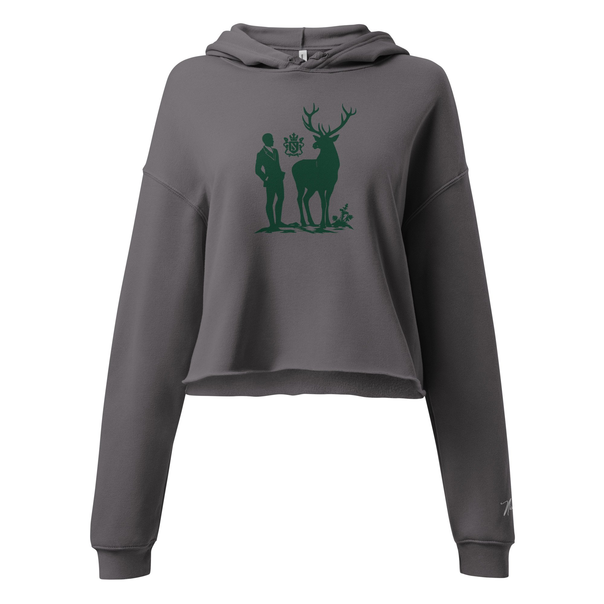 NicoSt. Cropped Hoodie — Forest Green Stag Crest