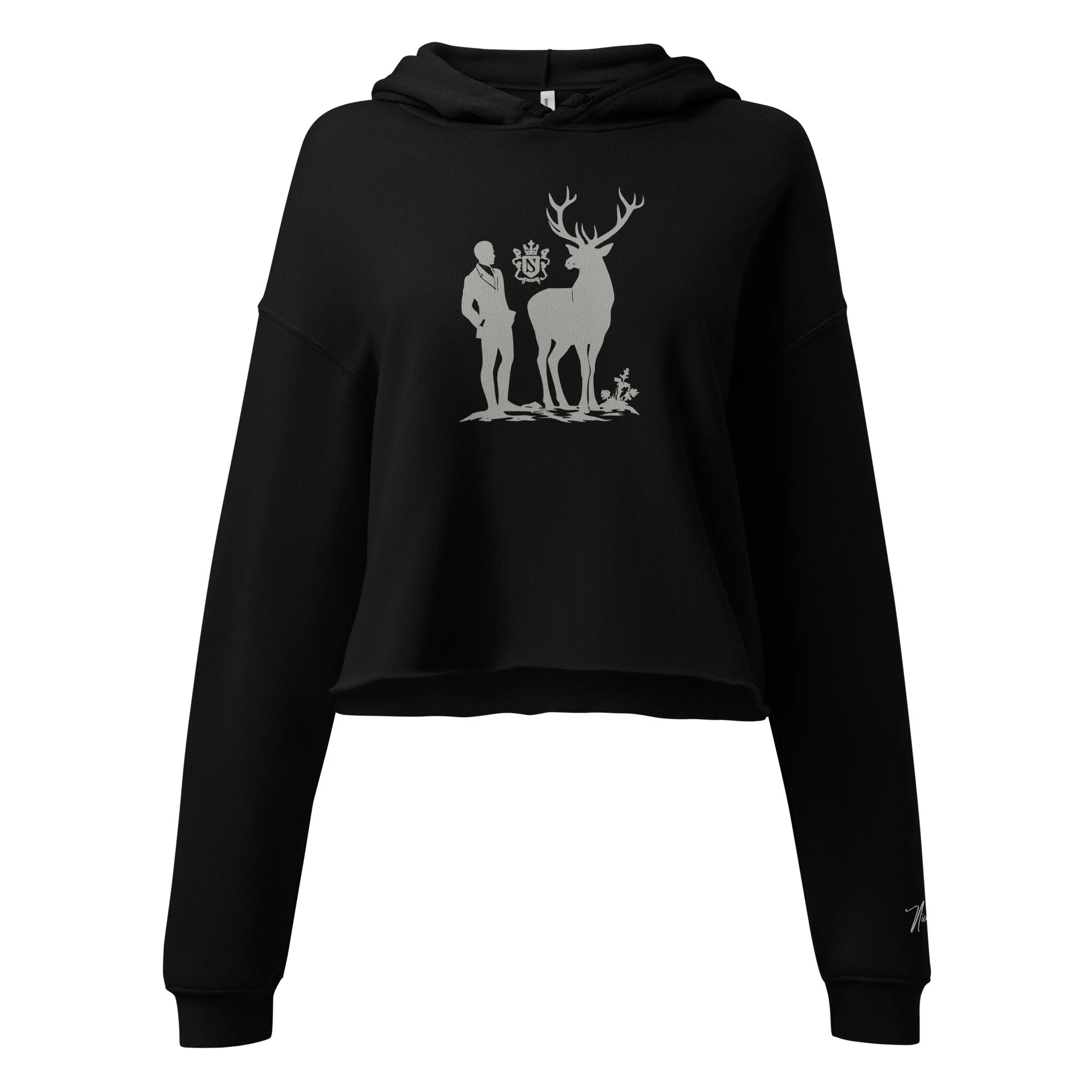 NicoSt. Cropped Hoodie — Warm Grey Stag Crest
