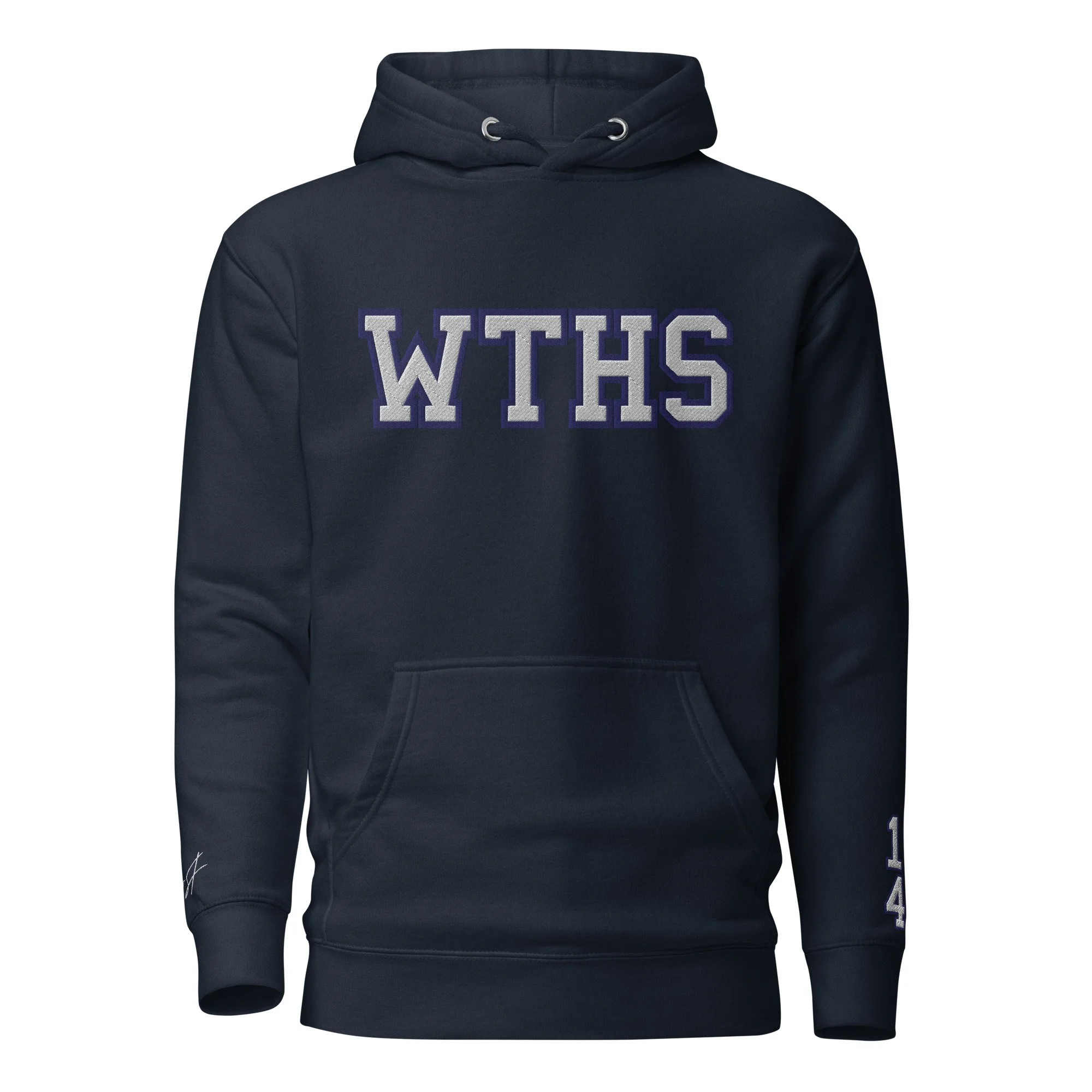 WTHS Wolverines Hoodie – White with Navy Embroidery