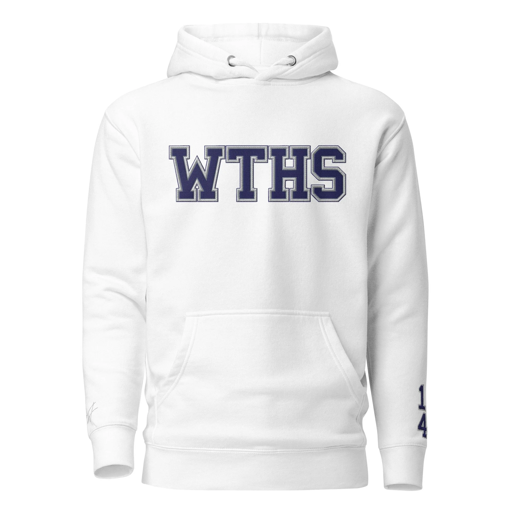 WTHS Wolverines Hoodie — White with Inverted Navy Embroidery