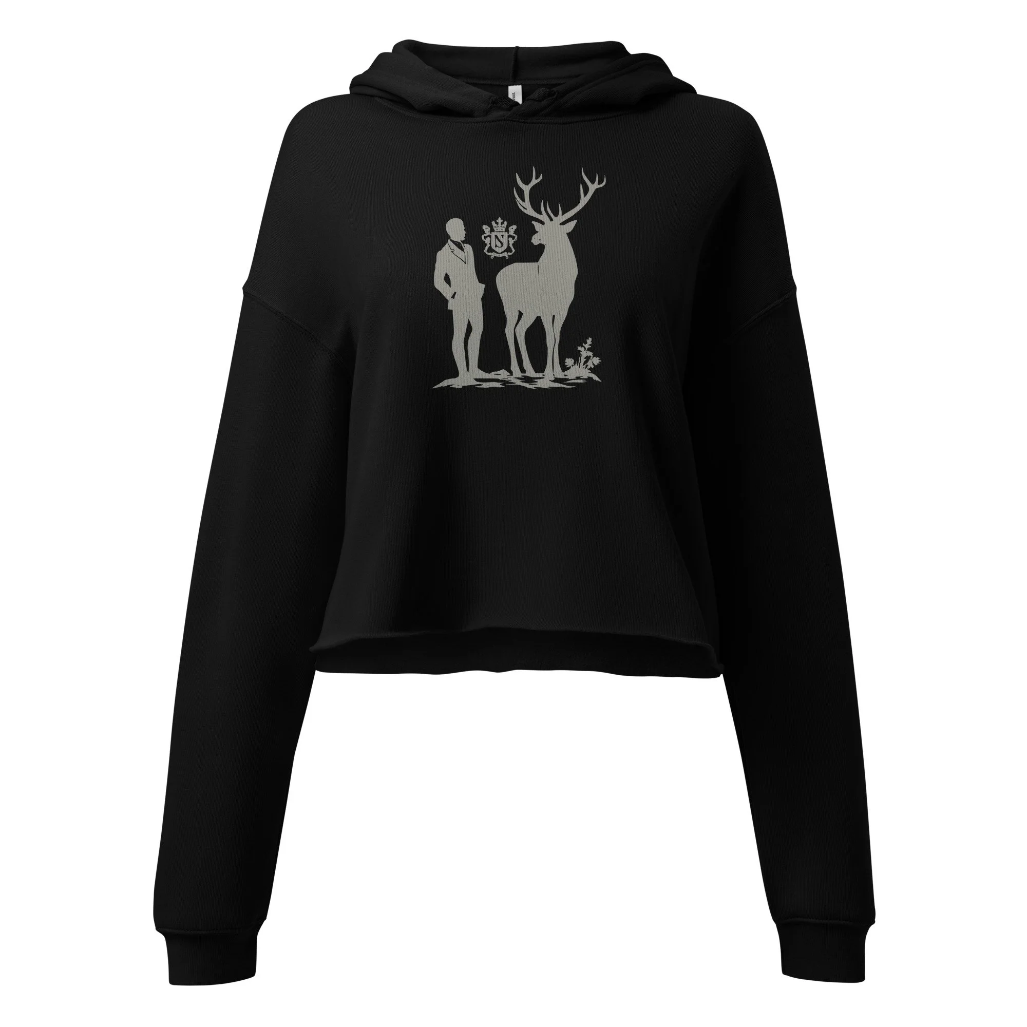 NicoSt. Cropped Hoodie — Warm Grey Stag Crest