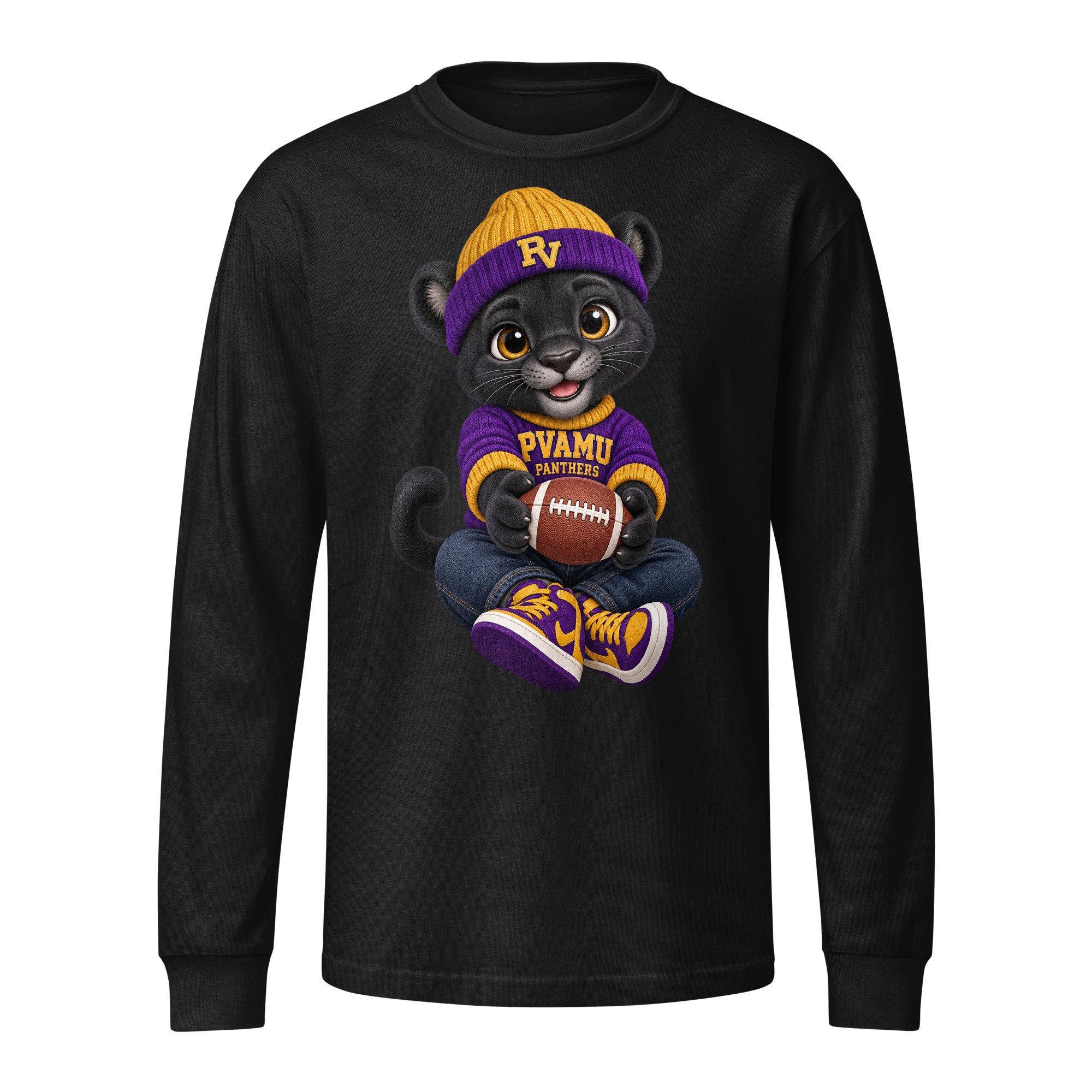 Prairie View A&M Baby Panther Heavyweight Long-Sleeve Tee — The Yard Collection — Black