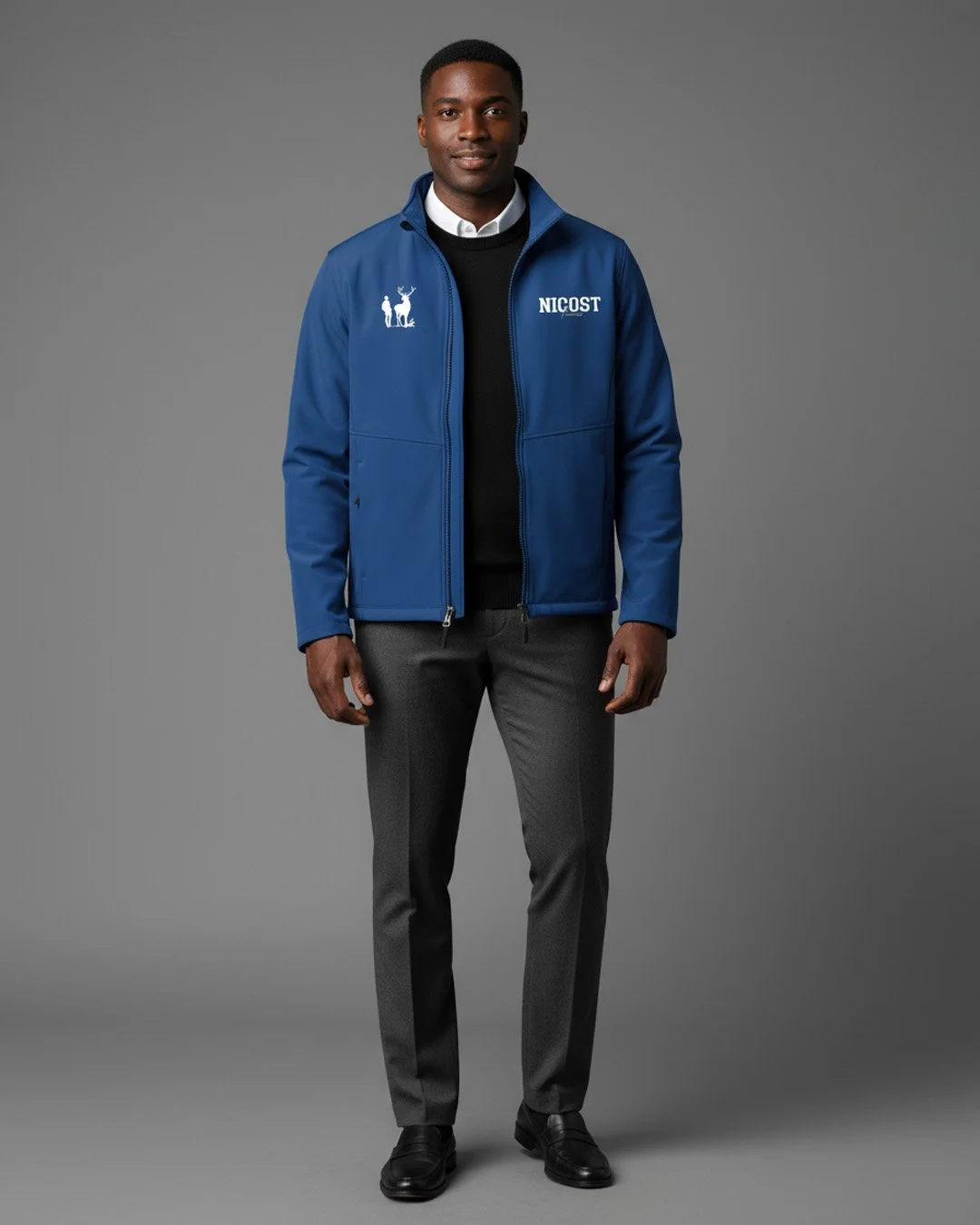 Soft Shell Jacket with NicoSt Stagg Motif and Logo Embroidery