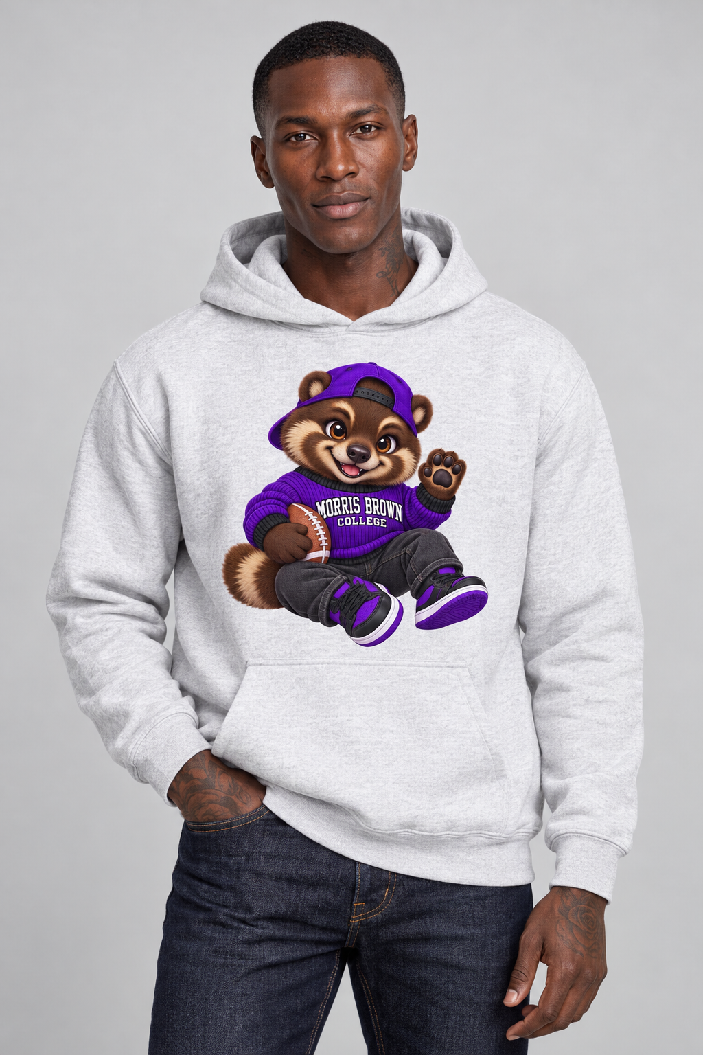 Morris Brown Cute Wolverine Mascot Hoodie | HBCU Spirit Wear (Ash)
